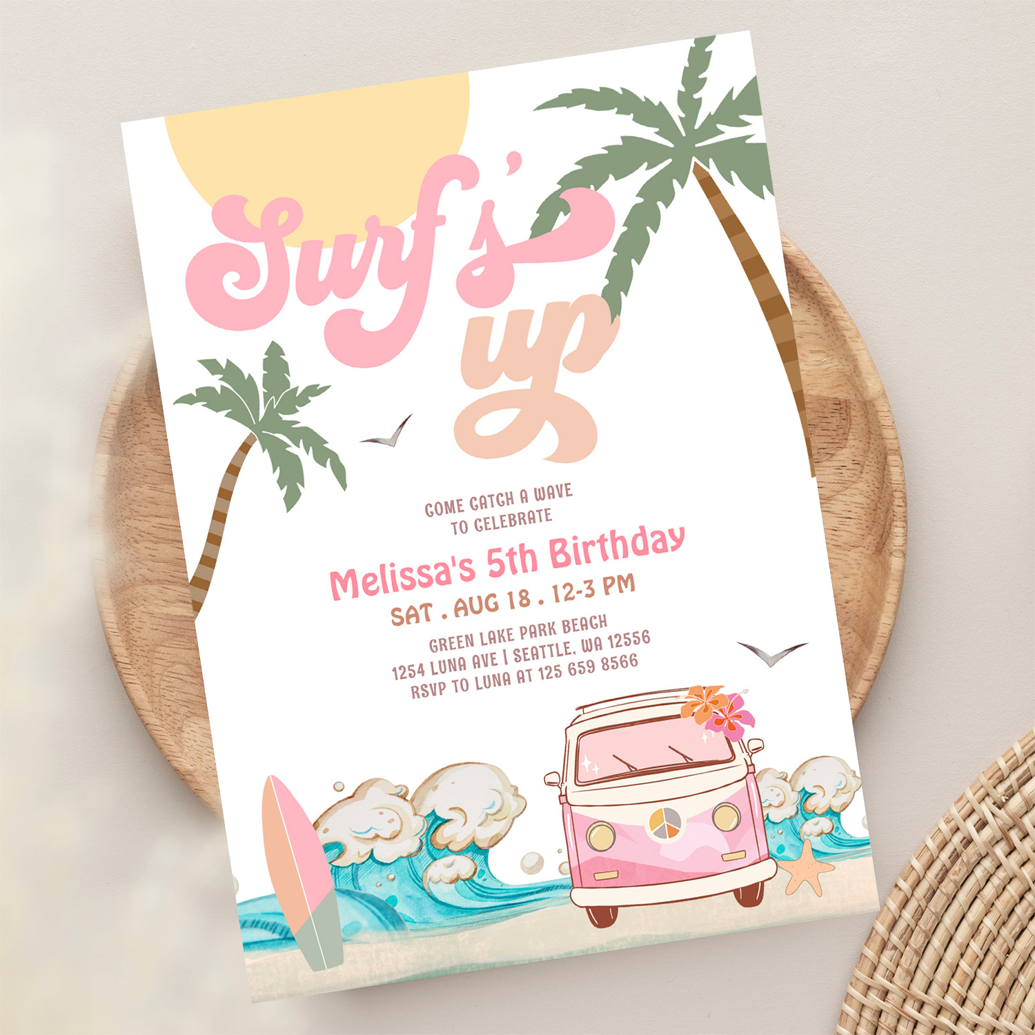 Any Age Pink Surfs Up Invite Surfing Birthday - Image 13