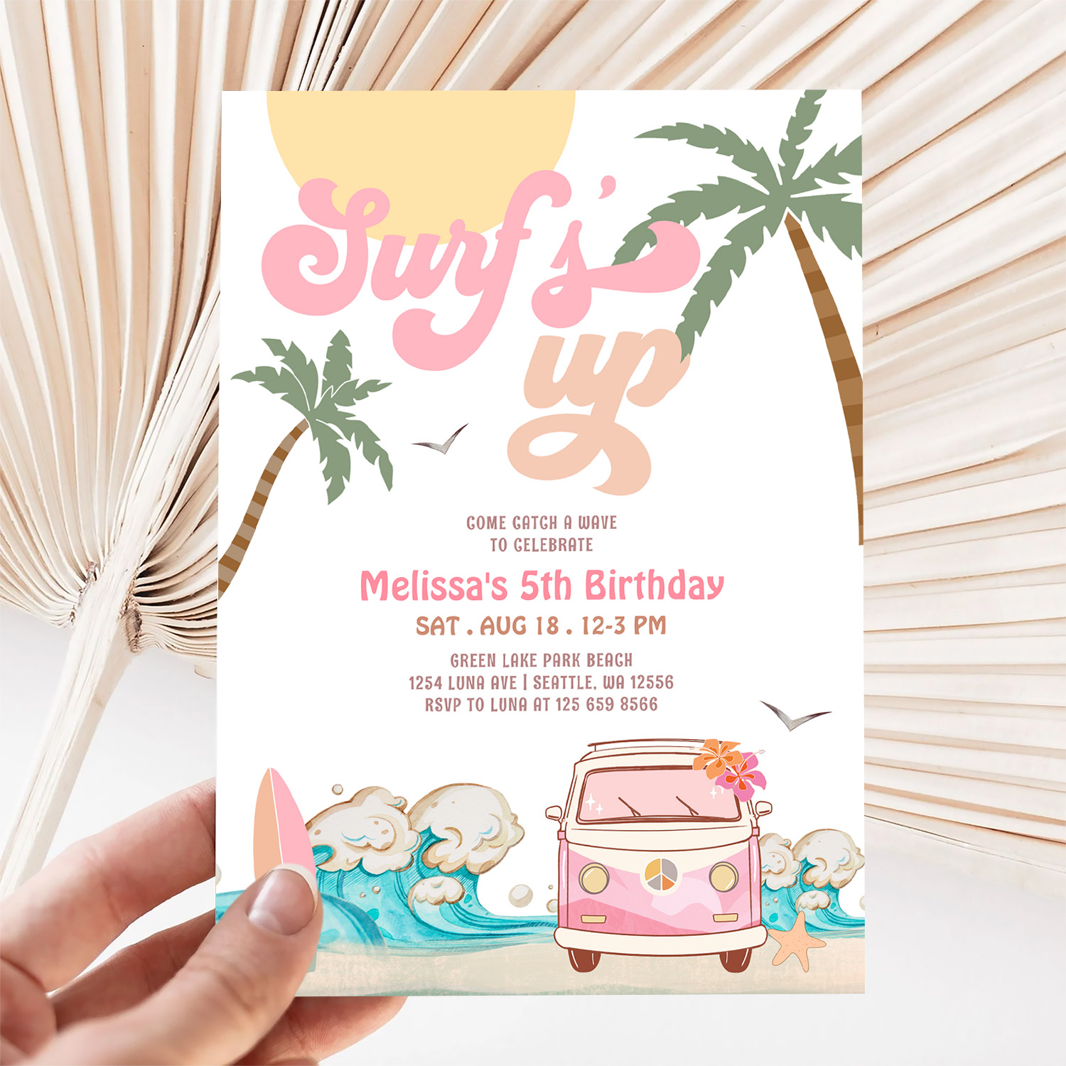 Any Age Pink Surfs Up Invite Surfing Birthday - Image 5