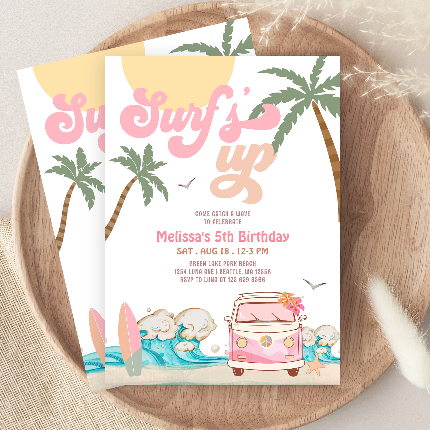 Any Age Pink Surfs Up Invite Surfing Birthday - Image 9