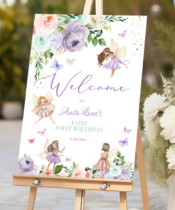 Any Age Purple Pink Fairy Wildflower Welcome Sign