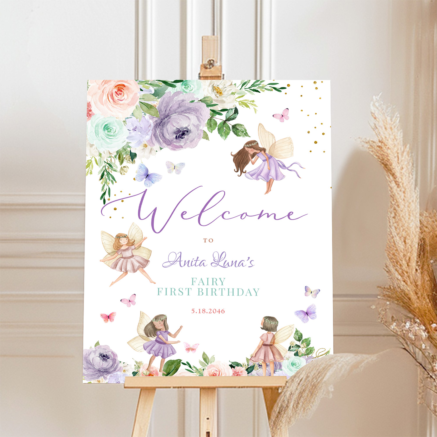 Any Age Purple Pink Fairy Wildflower Welcome Sign - Image 4