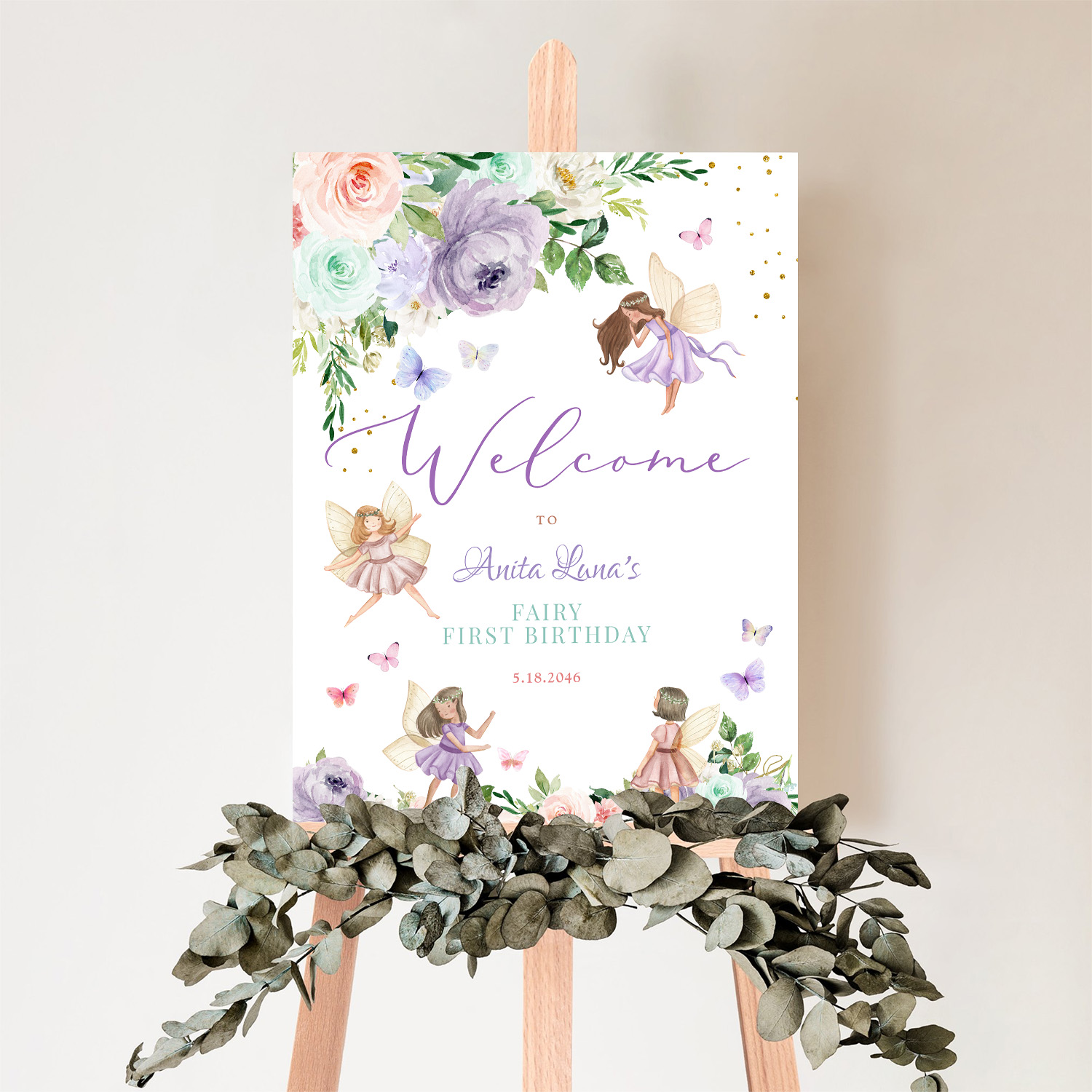 Any Age Purple Pink Fairy Wildflower Welcome Sign - Image 5