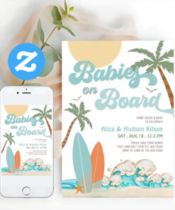 Babies On Board Sprinkle Surf Surfing Baby Shower Invitation