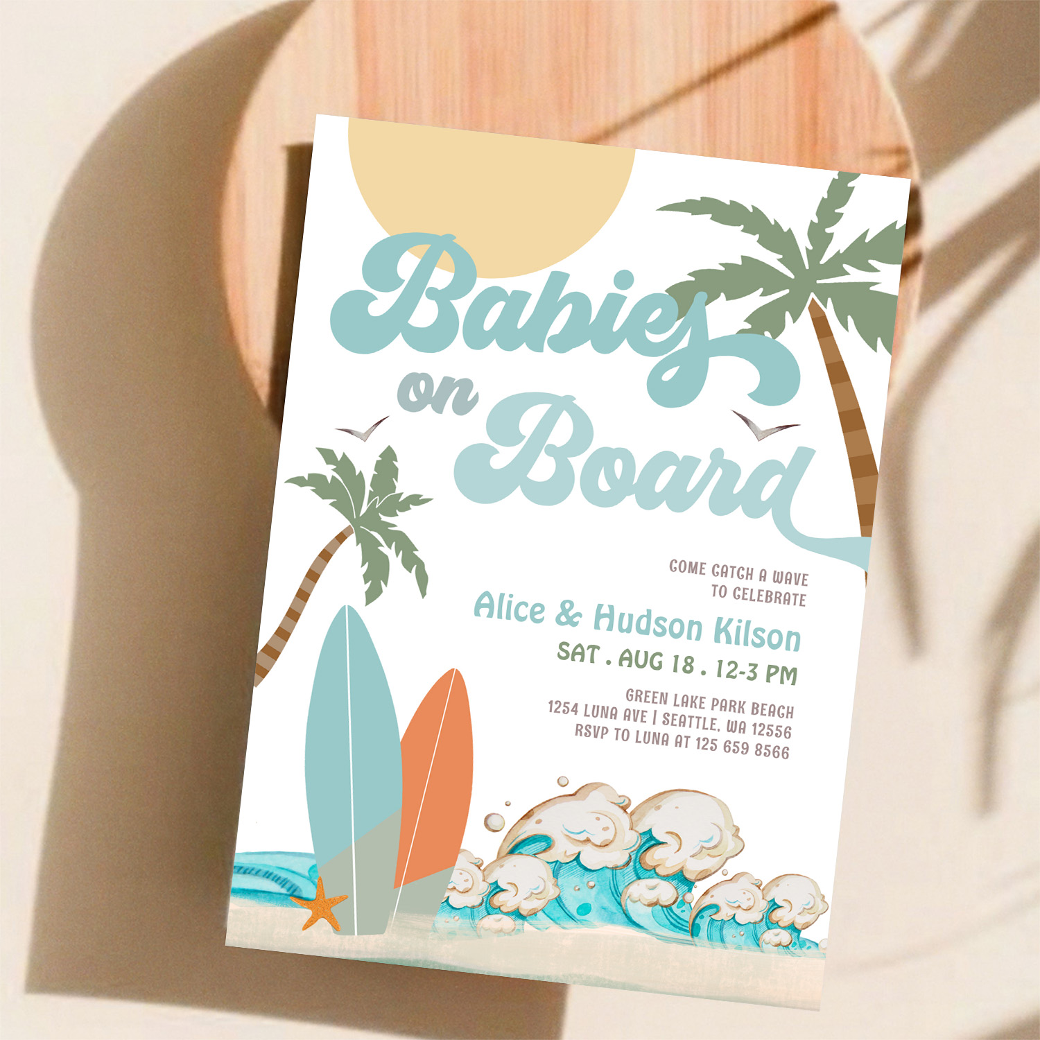 Babies On Board Sprinkle Surf Surfing Baby Shower Invitation - Image 11