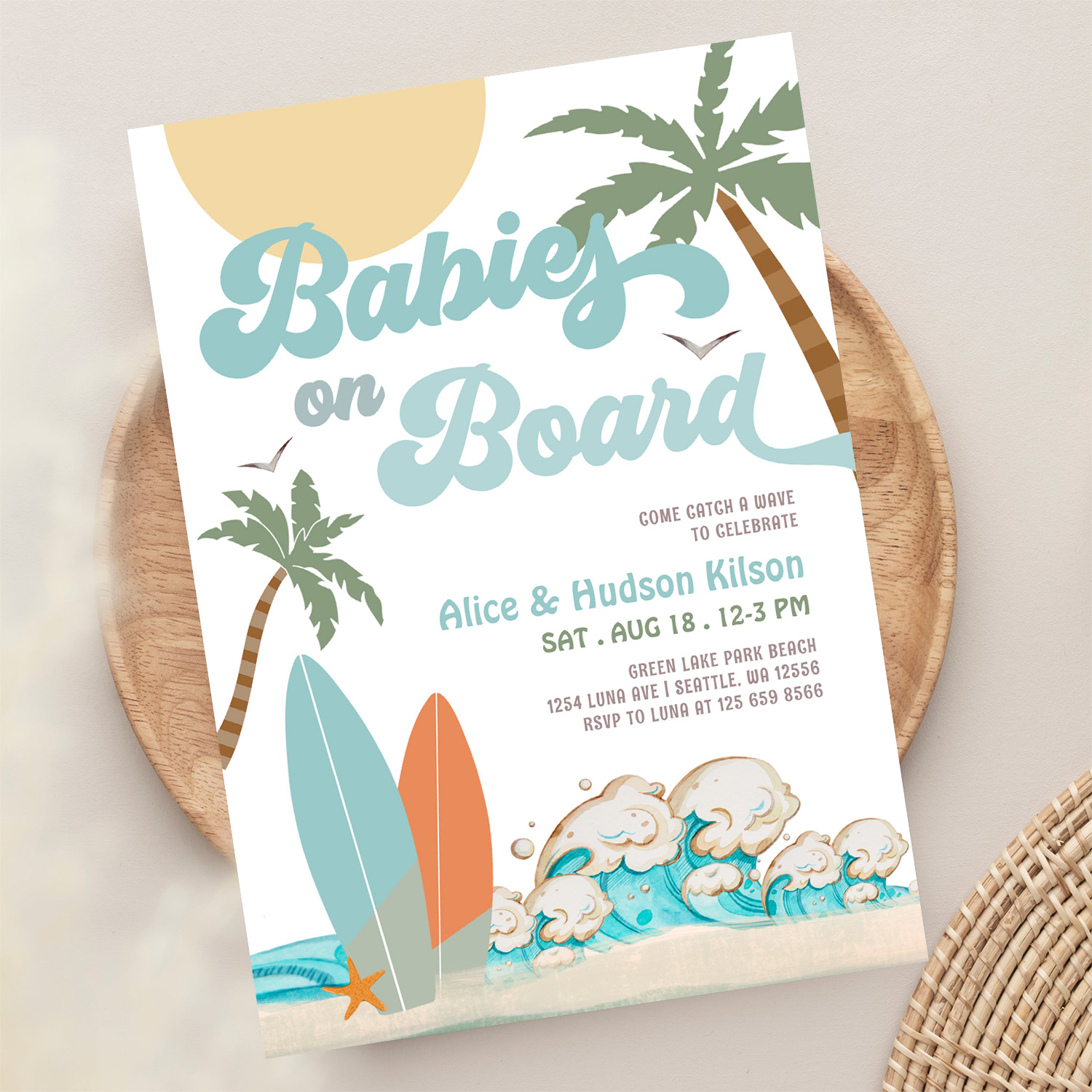 Babies On Board Sprinkle Surf Surfing Baby Shower Invitation - Image 13