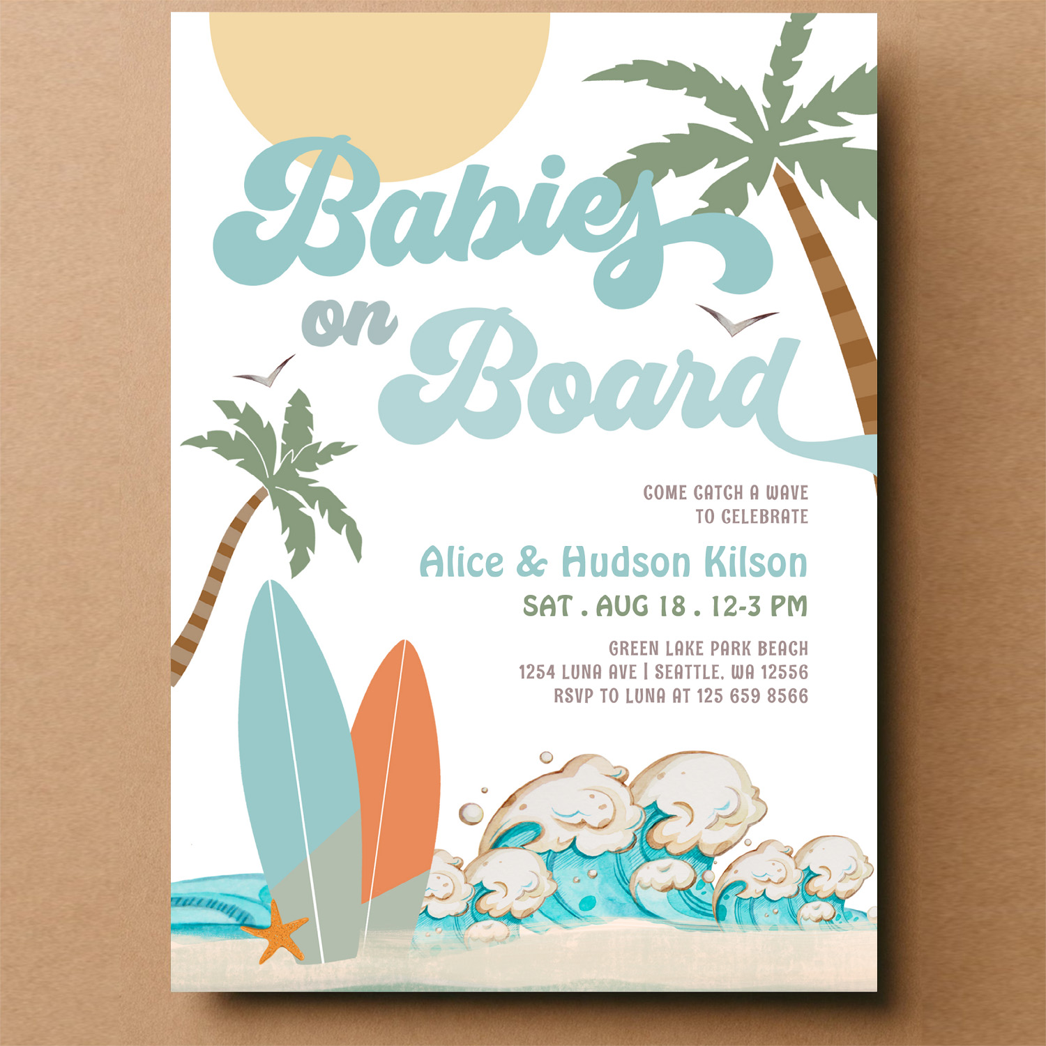 Babies On Board Sprinkle Surf Surfing Baby Shower Invitation - Image 14