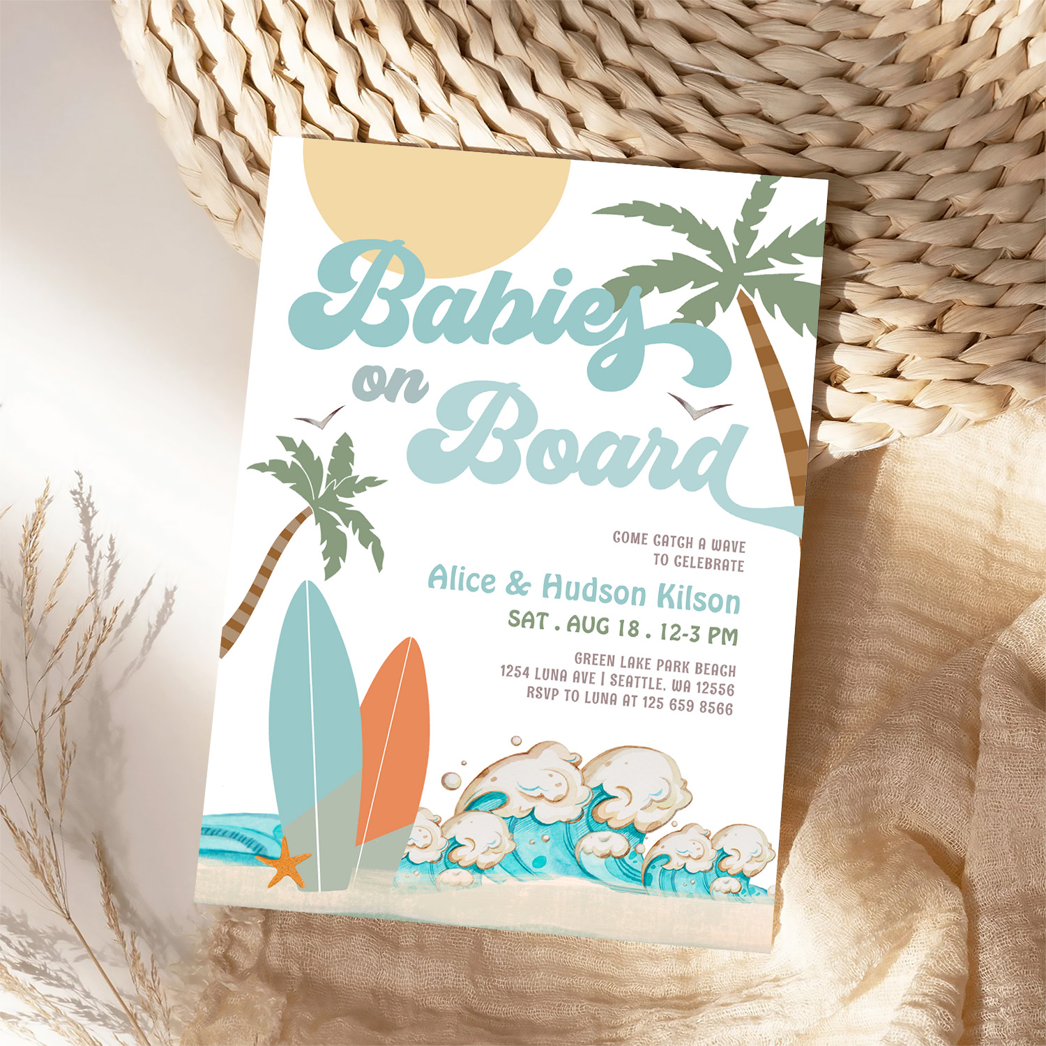 Babies On Board Sprinkle Surf Surfing Baby Shower Invitation - Image 4