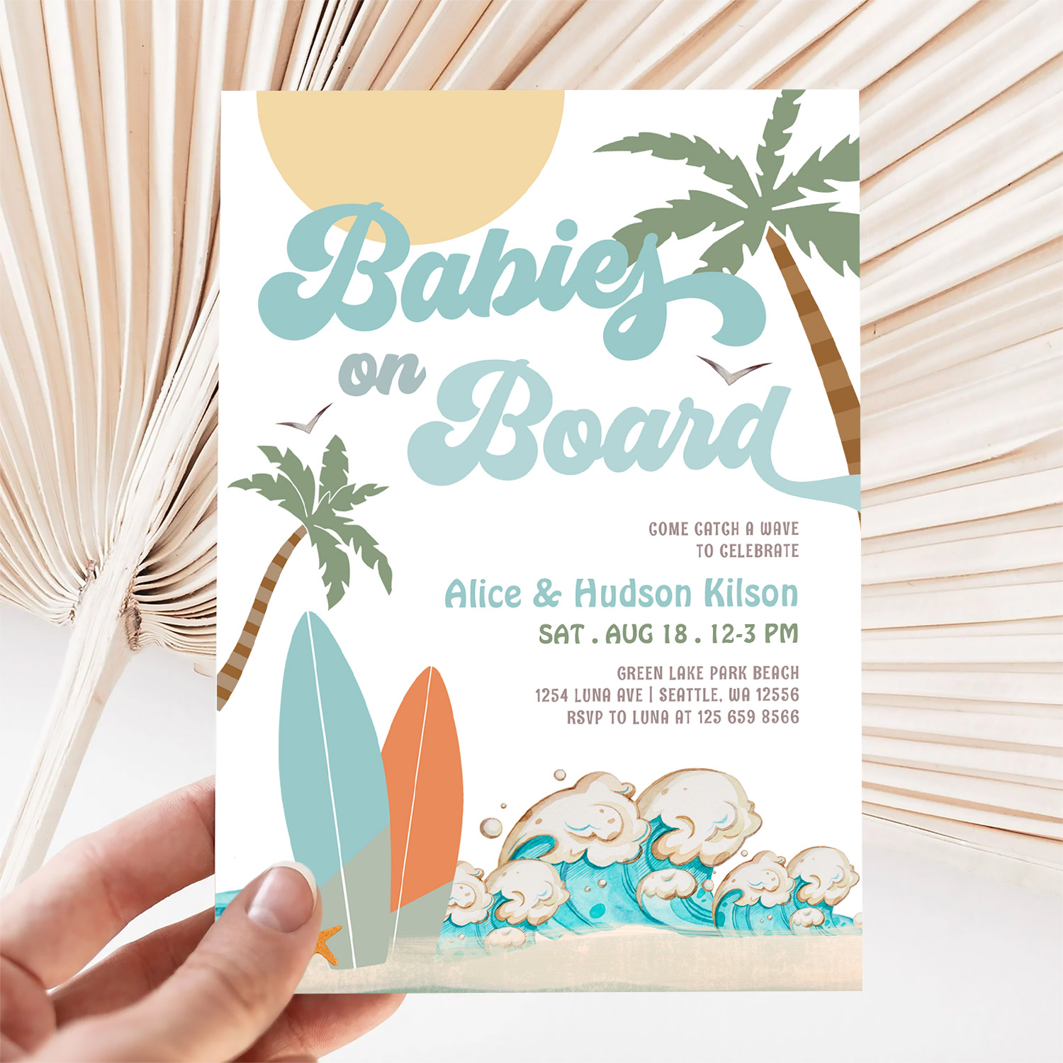 Babies On Board Sprinkle Surf Surfing Baby Shower Invitation - Image 5