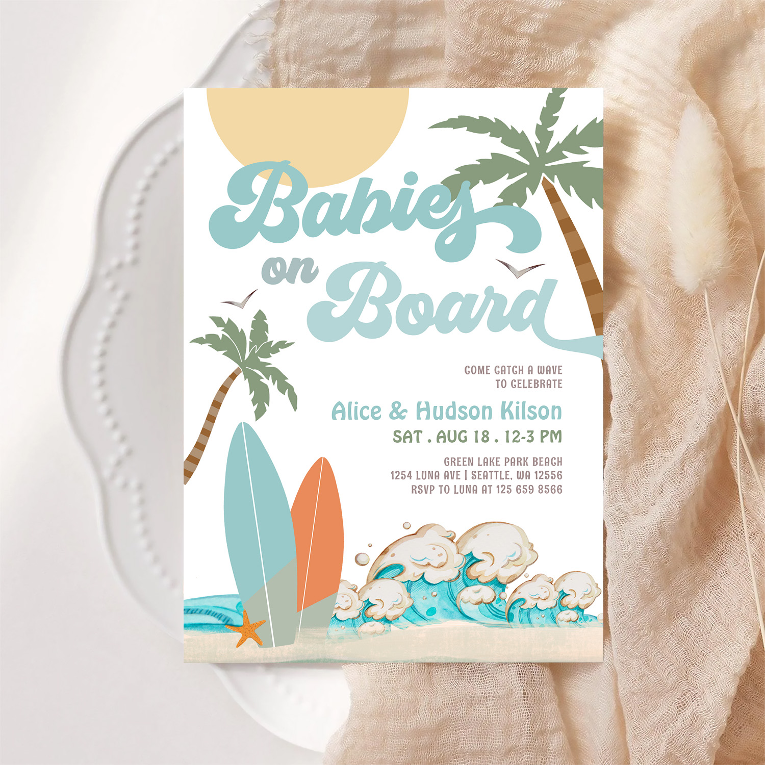 Babies On Board Sprinkle Surf Surfing Baby Shower Invitation - Image 6