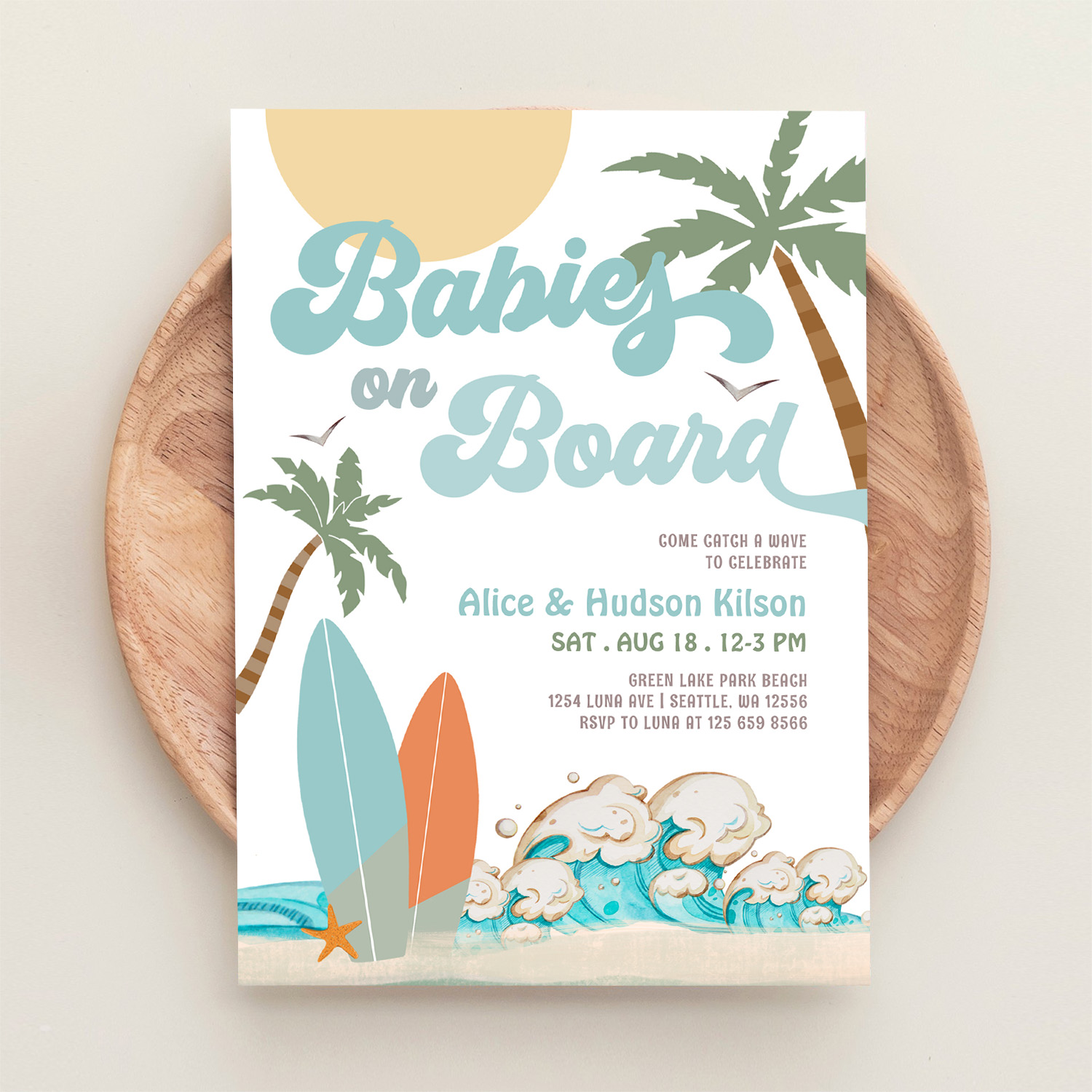 Babies On Board Sprinkle Surf Surfing Baby Shower Invitation - Image 7