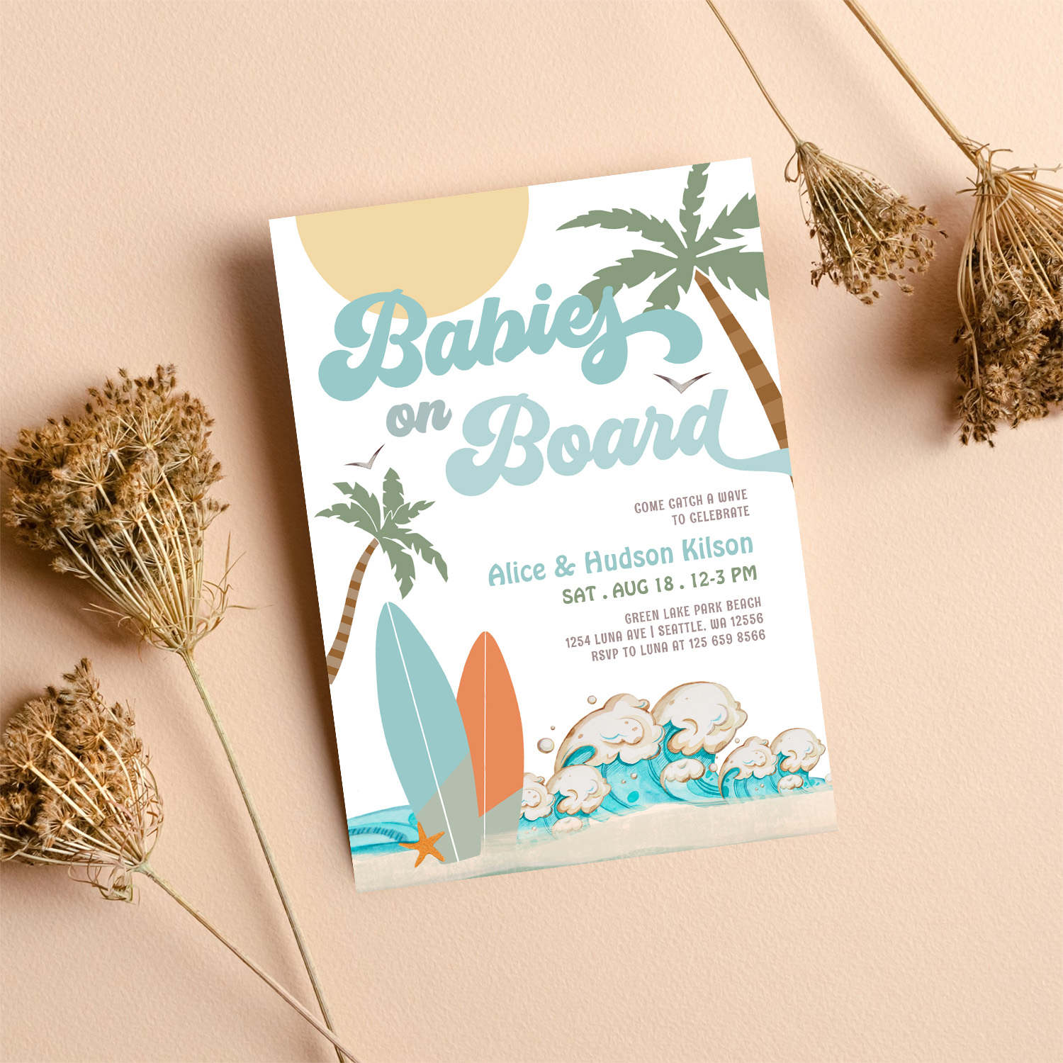 Babies On Board Sprinkle Surf Surfing Baby Shower Invitation - Image 8
