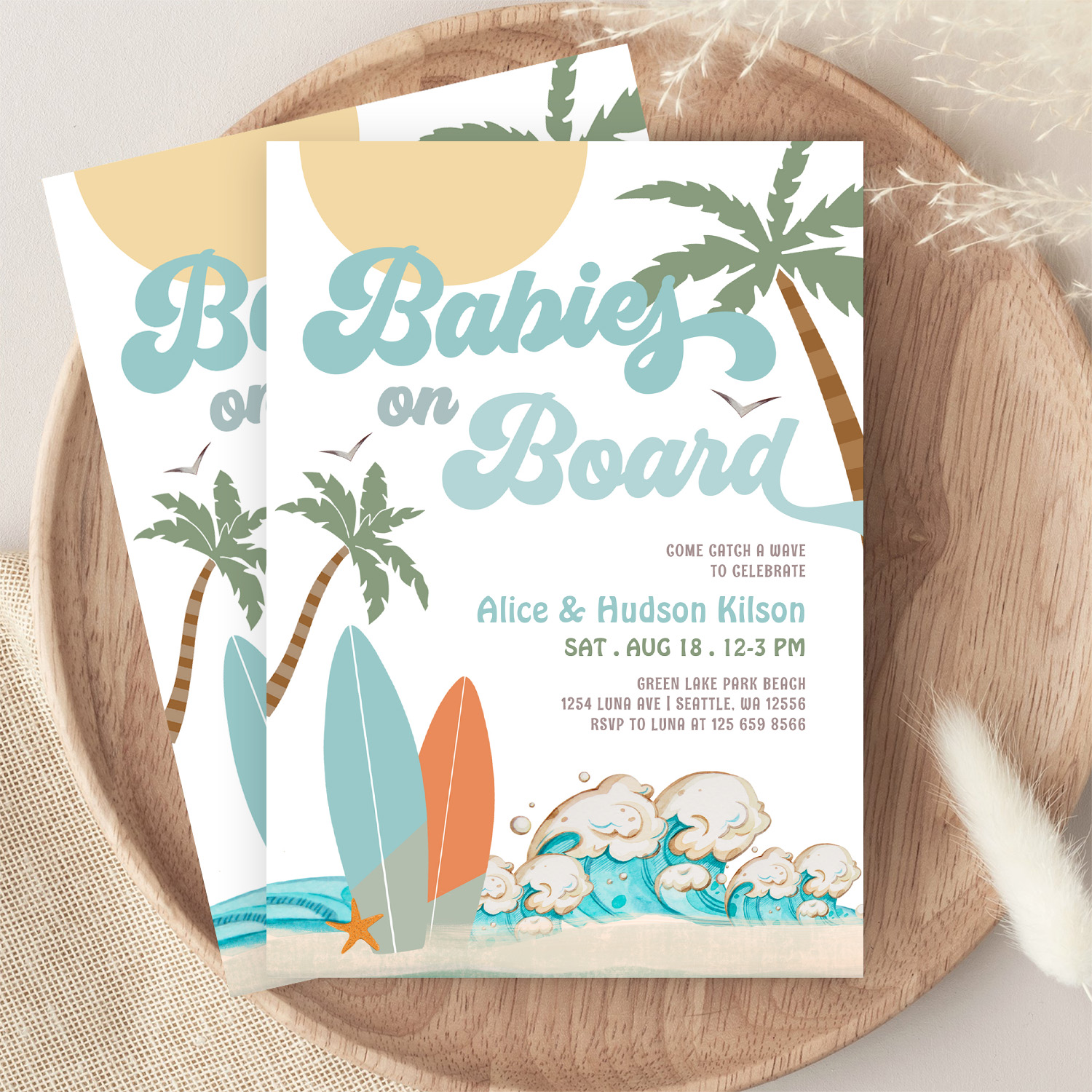 Babies On Board Sprinkle Surf Surfing Baby Shower Invitation - Image 9