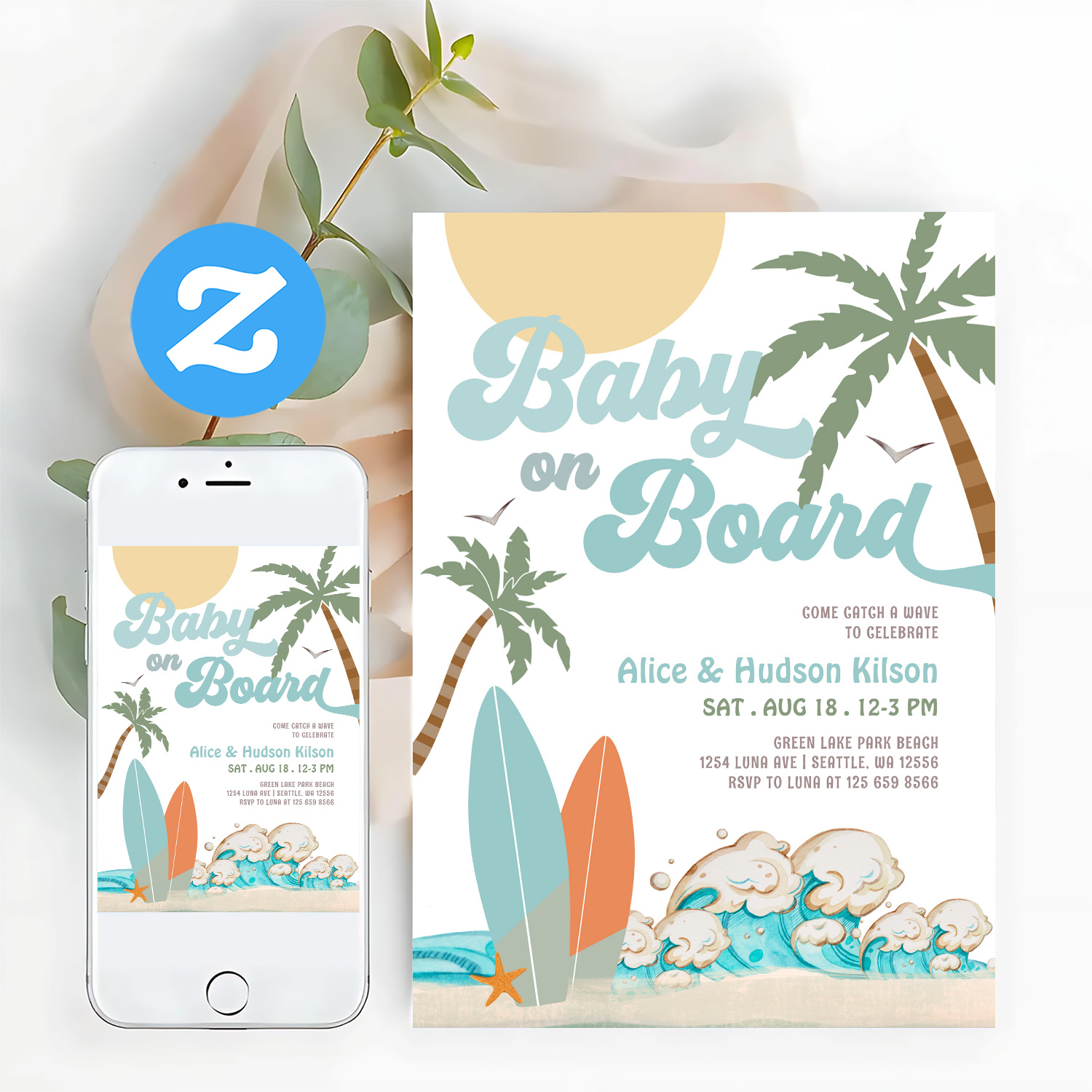 Baby On Board Baby Shower Sprinkle Surfing Shower Invitation