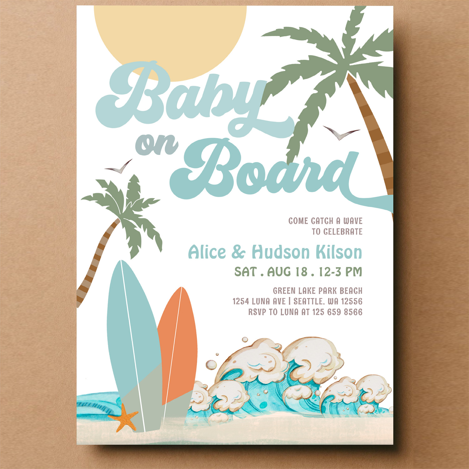 Baby On Board Baby Shower Sprinkle Surfing Shower Invitation - Image 14