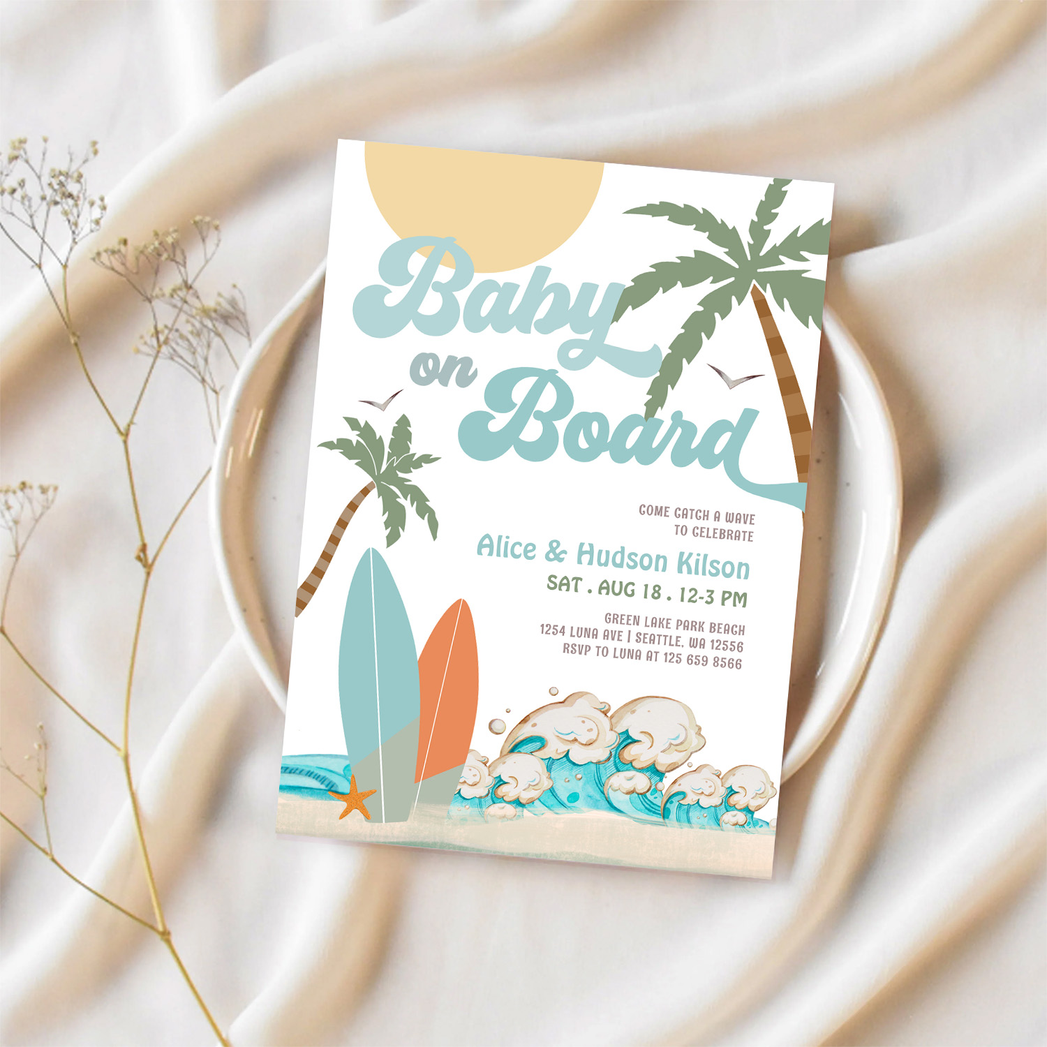 Baby On Board Baby Shower Sprinkle Surfing Shower Invitation - Image 2