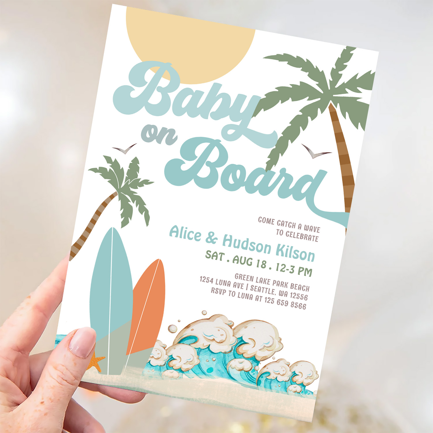 Baby On Board Baby Shower Sprinkle Surfing Shower Invitation - Image 3