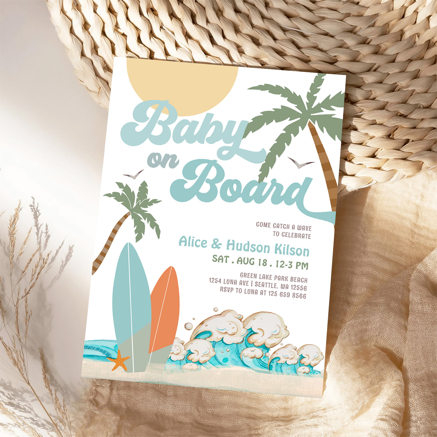 Baby On Board Baby Shower Sprinkle Surfing Shower Invitation - Image 4