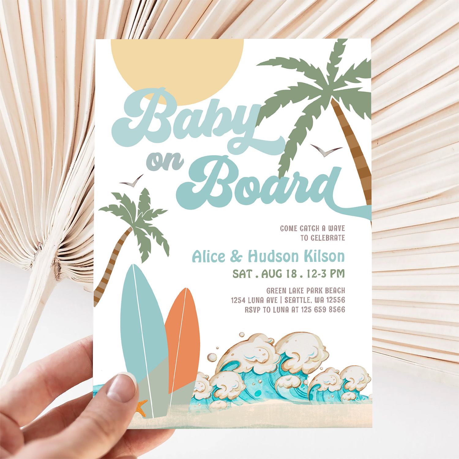 Baby On Board Baby Shower Sprinkle Surfing Shower Invitation - Image 5