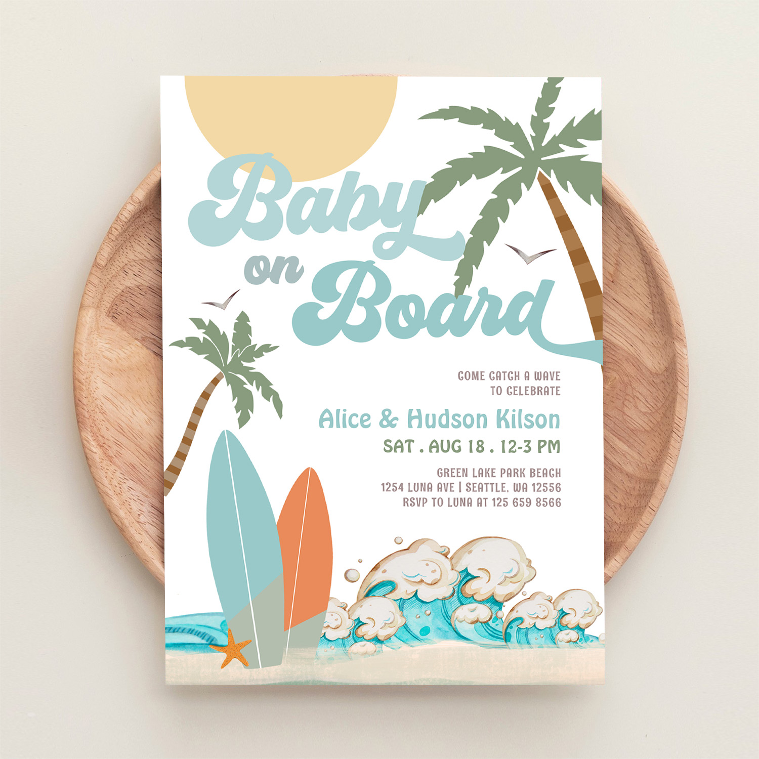 Baby On Board Baby Shower Sprinkle Surfing Shower Invitation - Image 7