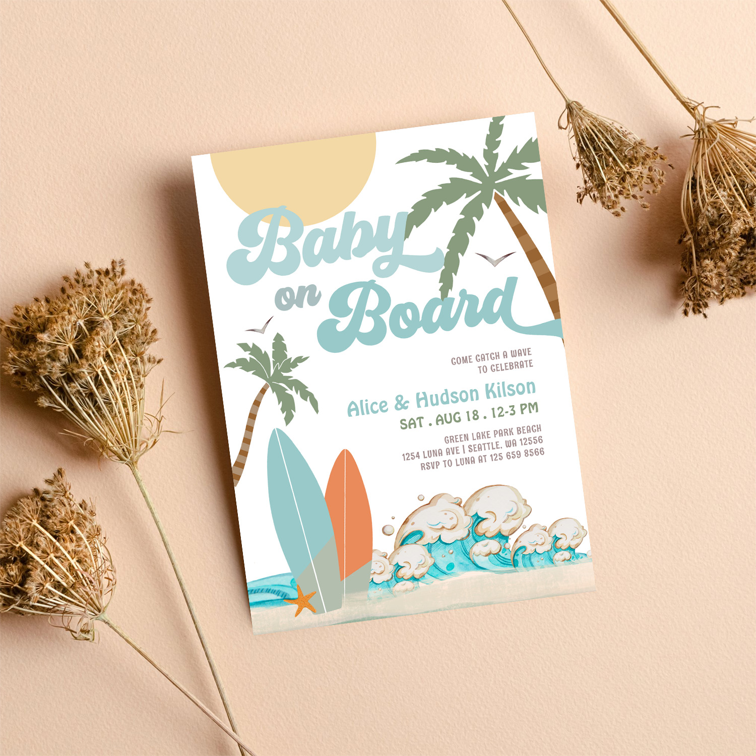 Baby On Board Baby Shower Sprinkle Surfing Shower Invitation - Image 8