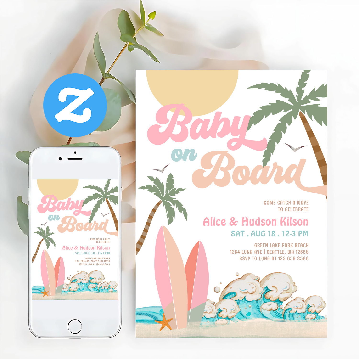 Baby On Board Baby Shower Sprinkle Surfing Shower Invitation