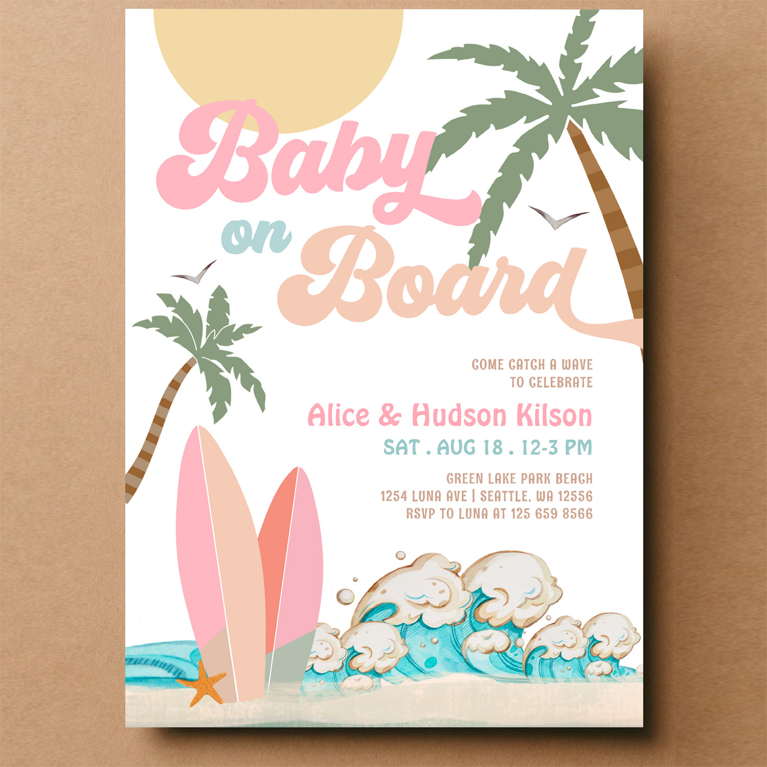 Baby On Board Baby Shower Sprinkle Surfing Shower Invitation - Image 14