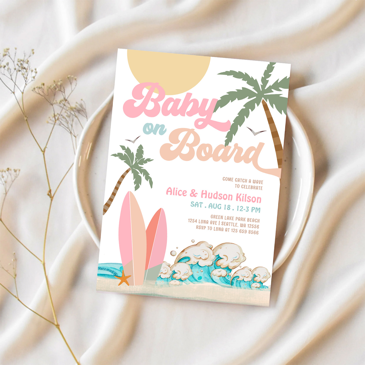 Baby On Board Baby Shower Sprinkle Surfing Shower Invitation - Image 2