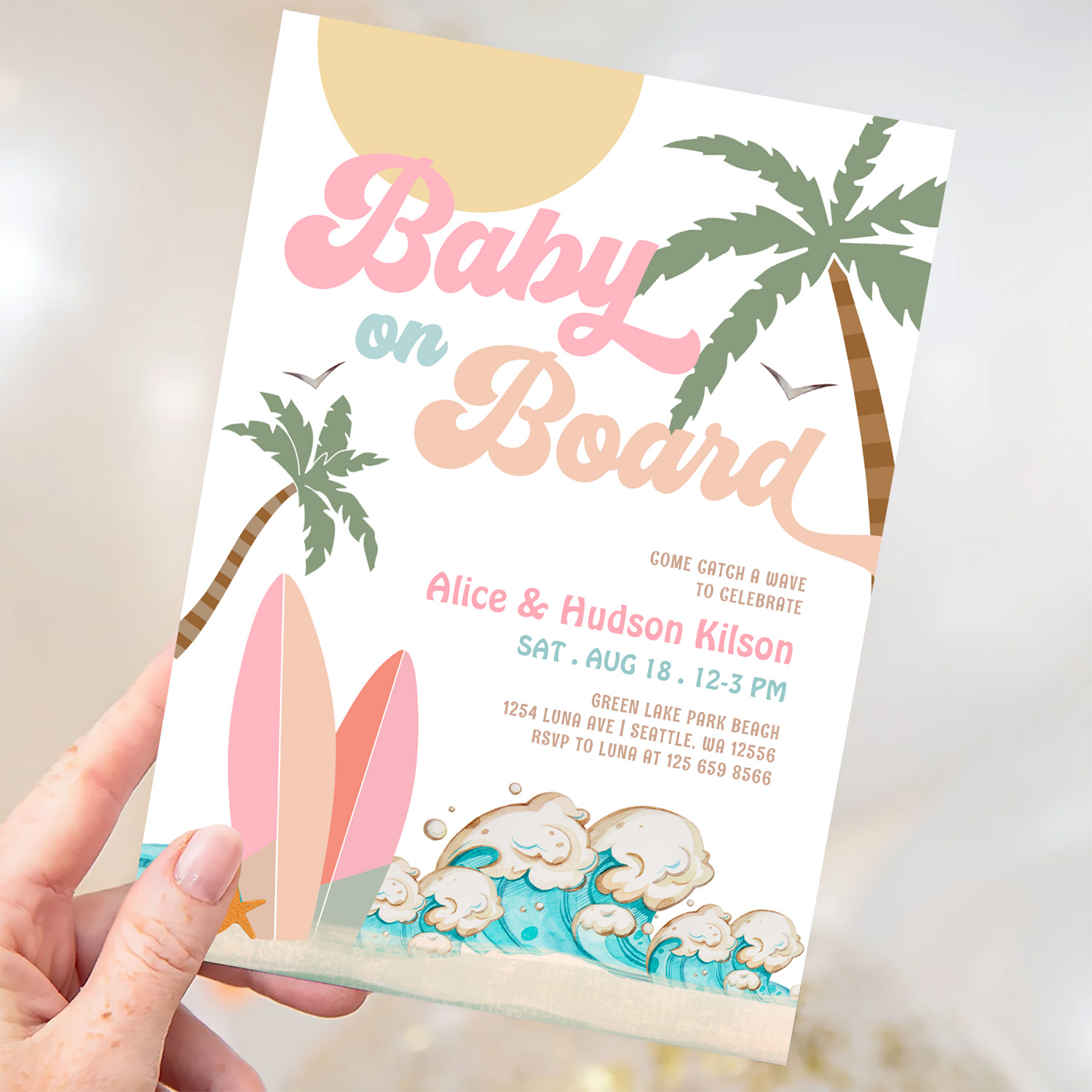 Baby On Board Baby Shower Sprinkle Surfing Shower Invitation - Image 3