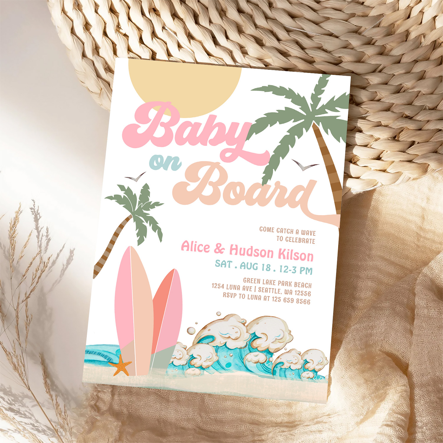 Baby On Board Baby Shower Sprinkle Surfing Shower Invitation - Image 4