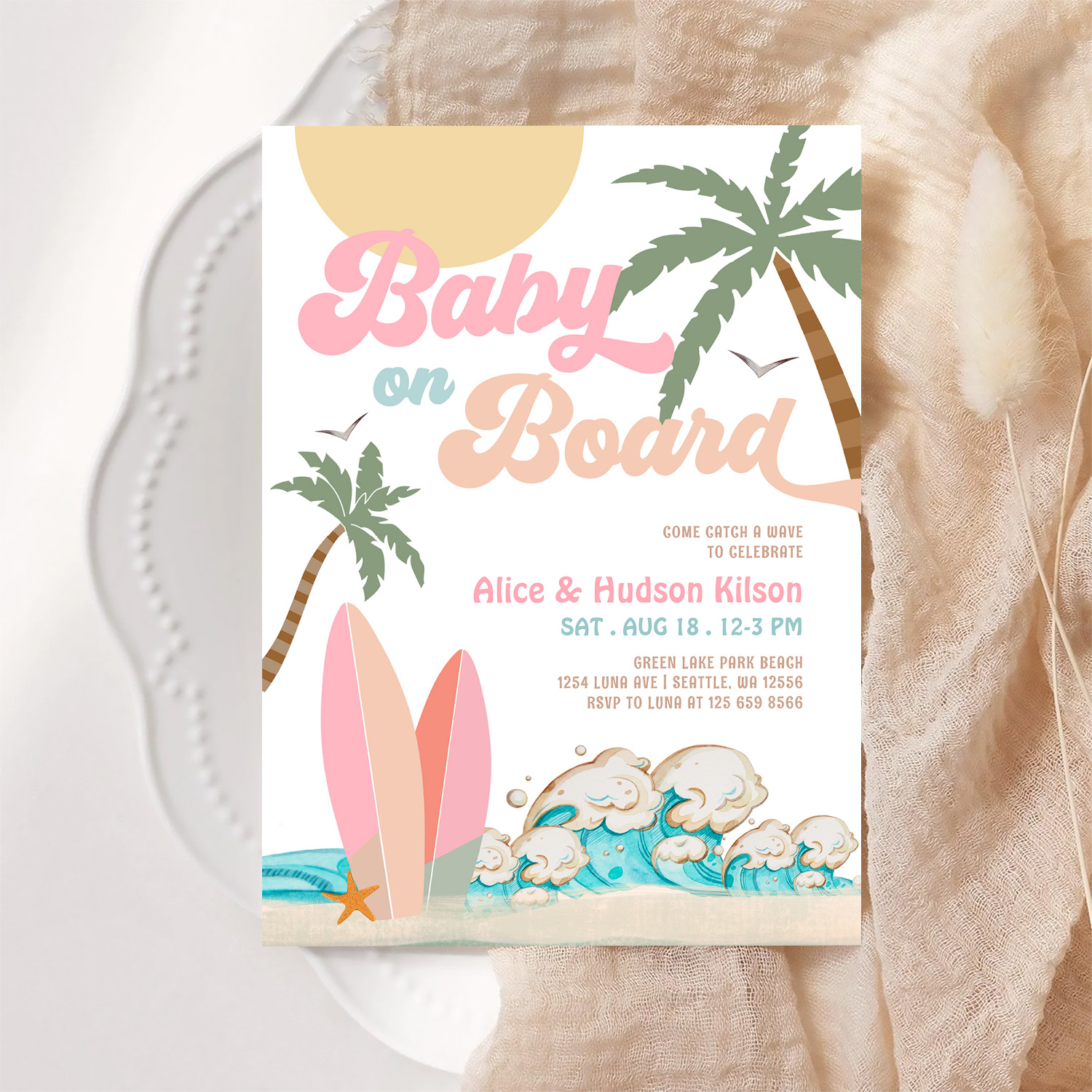 Baby On Board Baby Shower Sprinkle Surfing Shower Invitation - Image 6