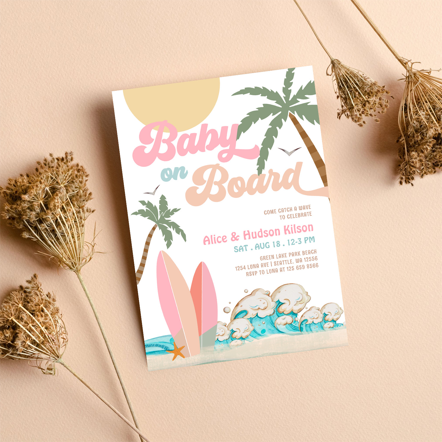 Baby On Board Baby Shower Sprinkle Surfing Shower Invitation - Image 8