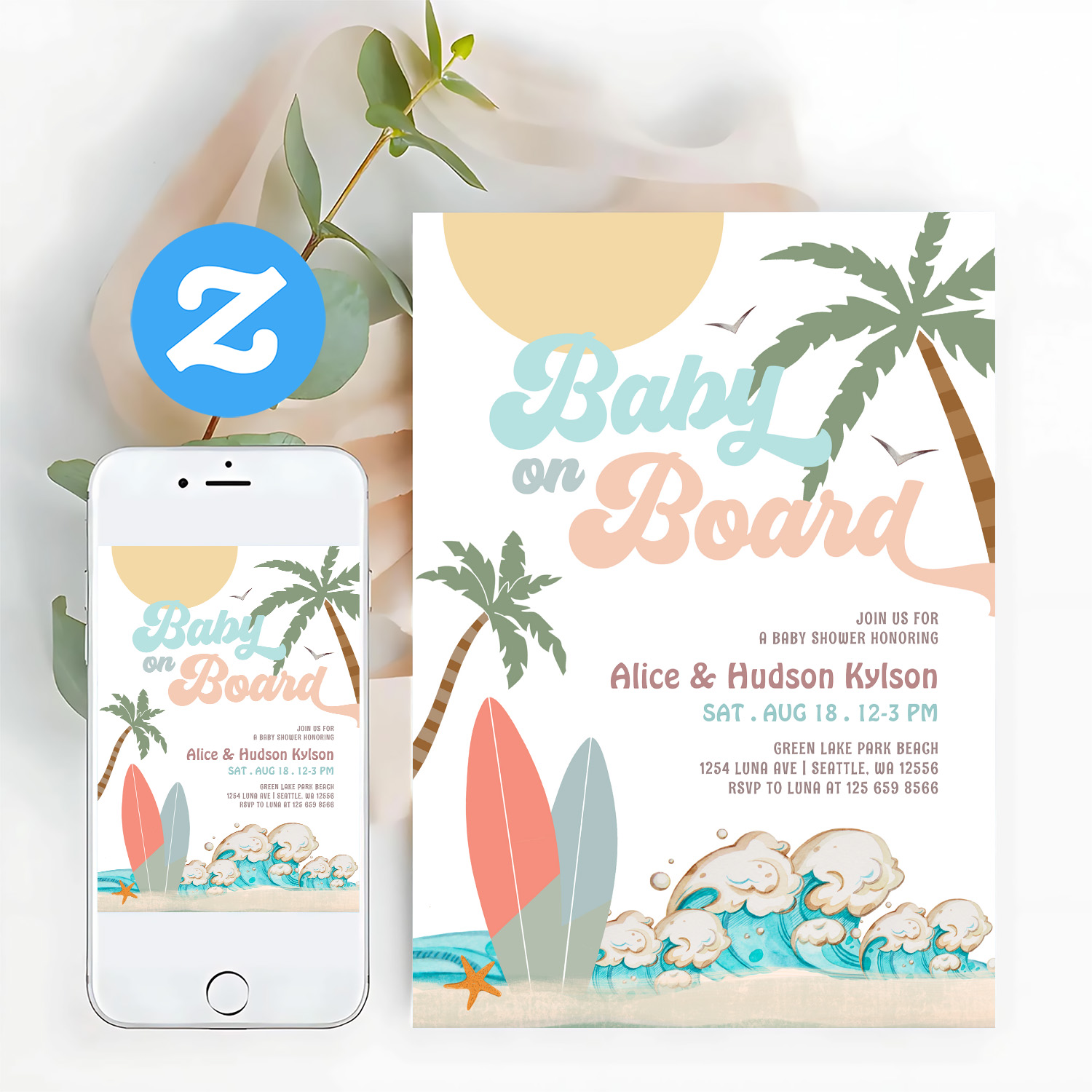 Baby On Board Baby Shower Sprinkle Surfing Shower Invitation