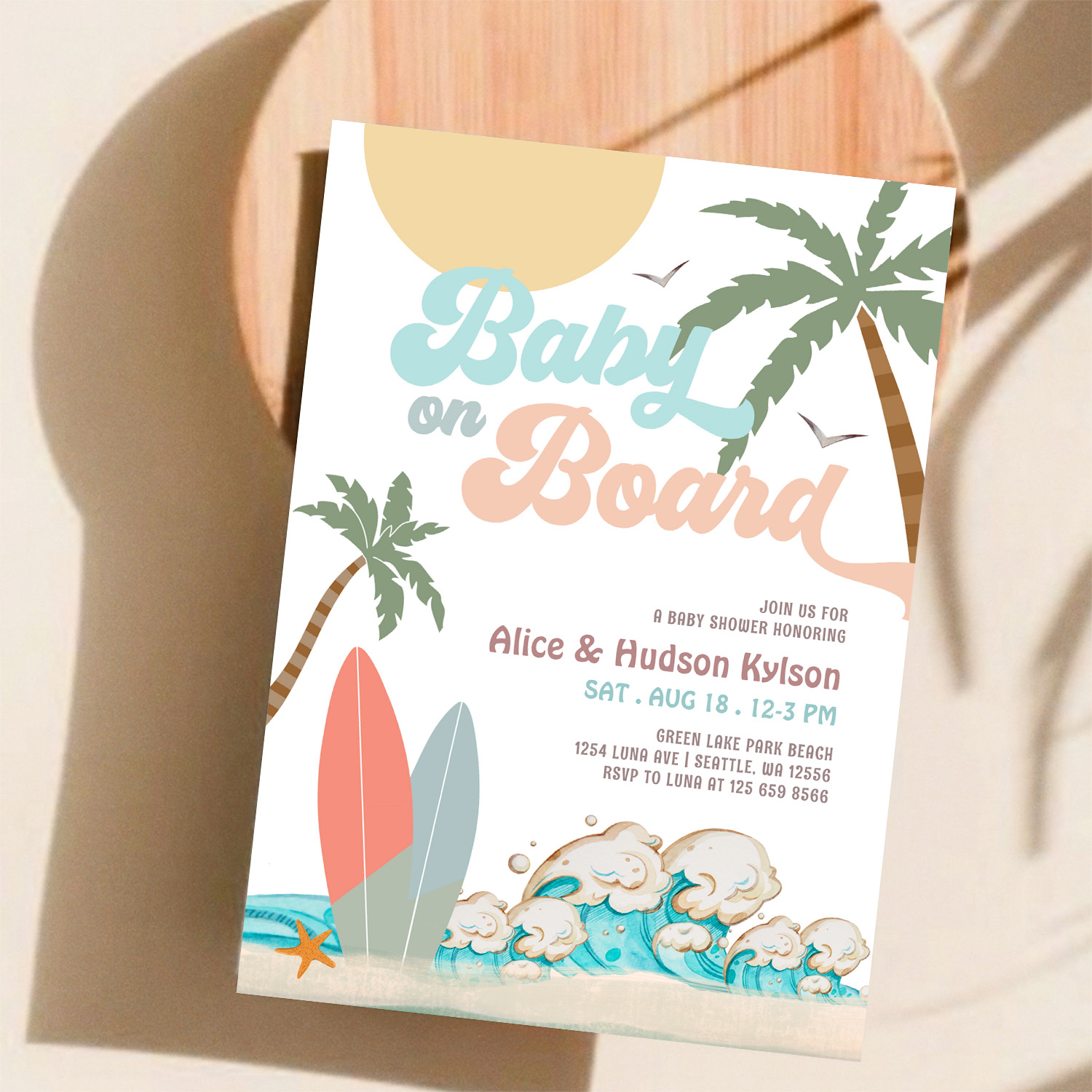 Baby On Board Baby Shower Sprinkle Surfing Shower Invitation - Image 11