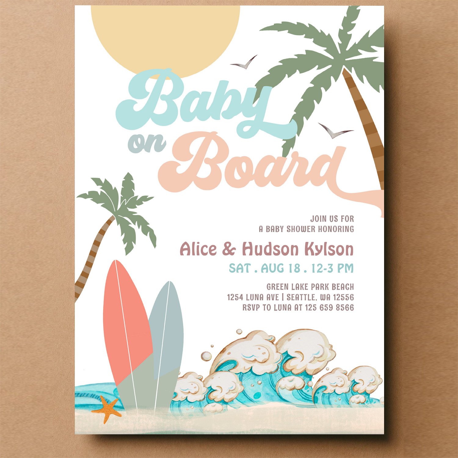 Baby On Board Baby Shower Sprinkle Surfing Shower Invitation - Image 14