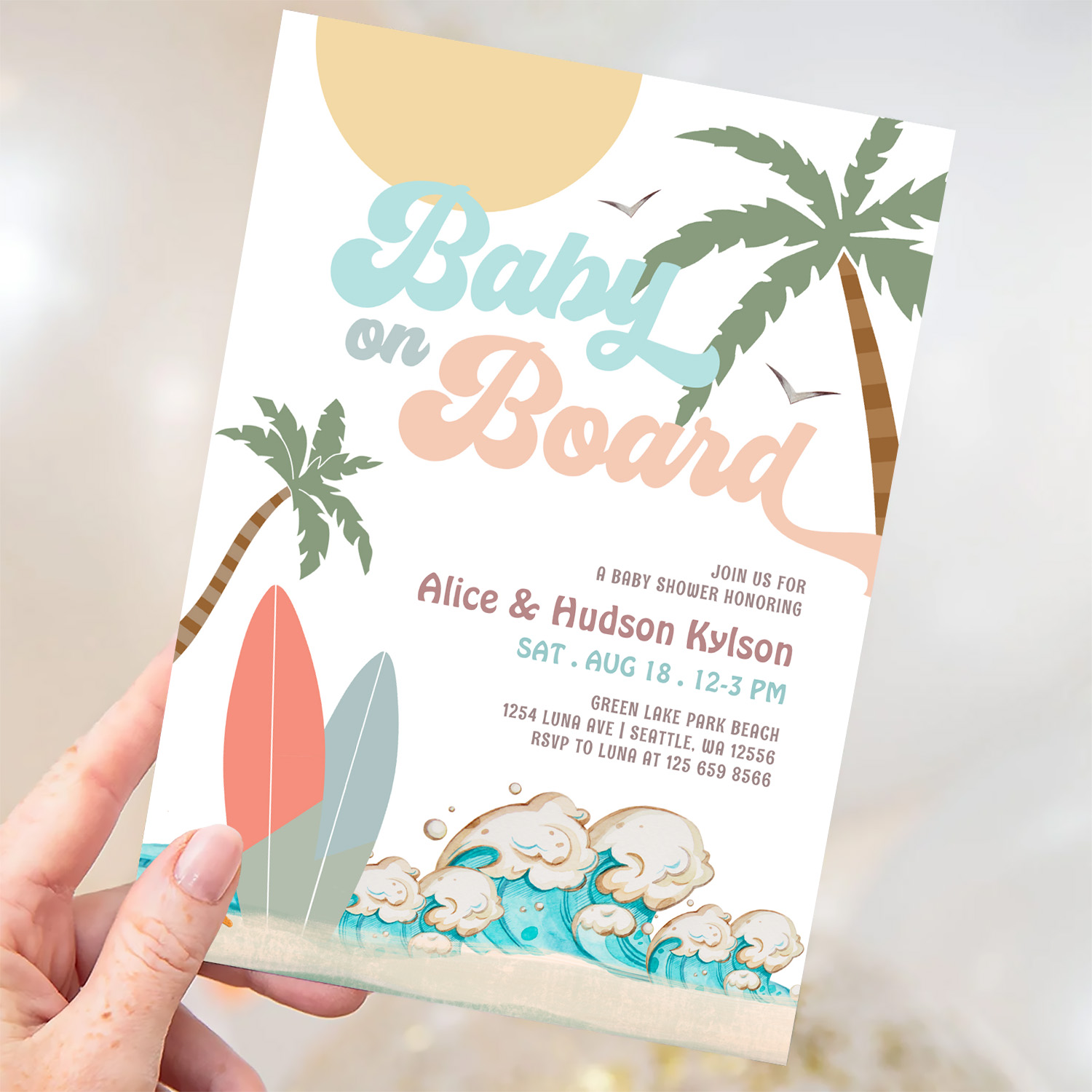 Baby On Board Baby Shower Sprinkle Surfing Shower Invitation - Image 3