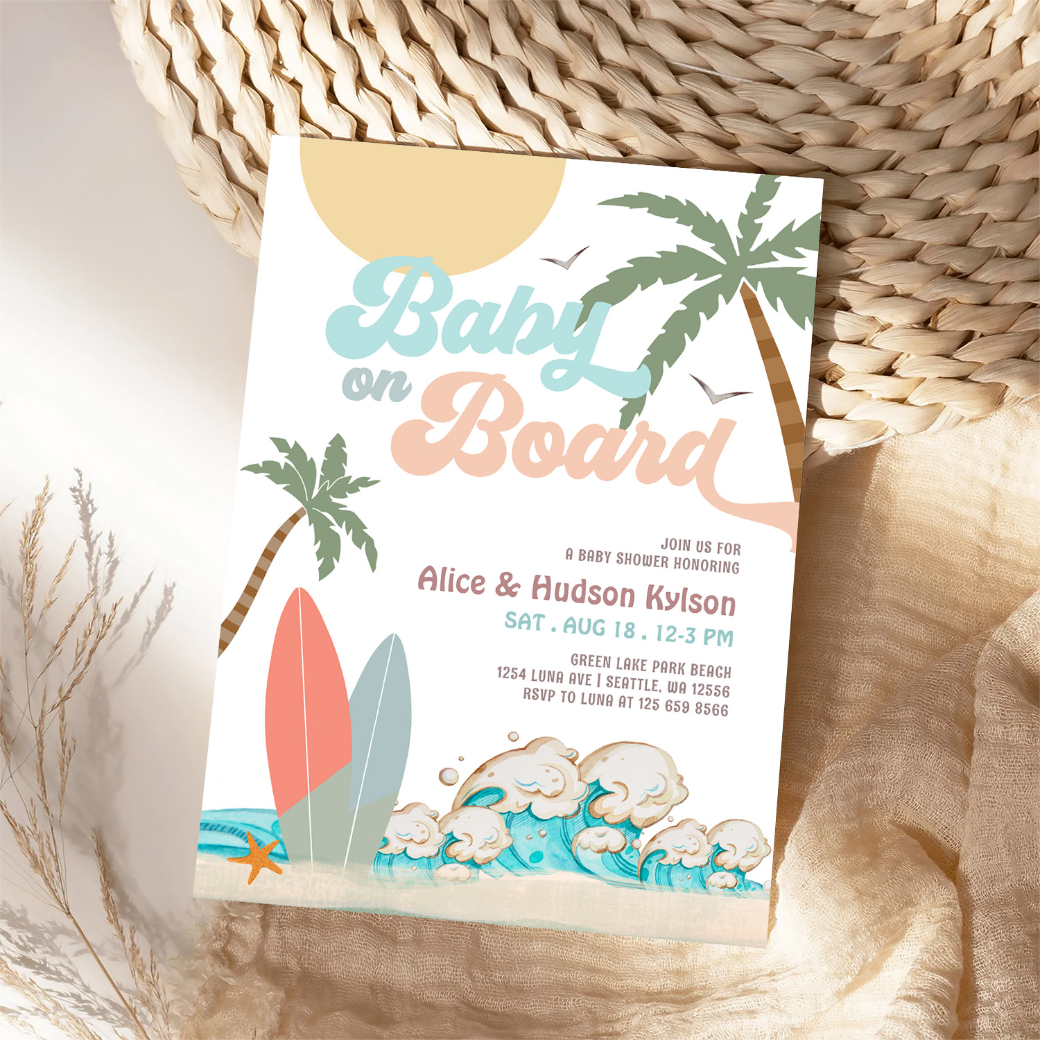 Baby On Board Baby Shower Sprinkle Surfing Shower Invitation - Image 4