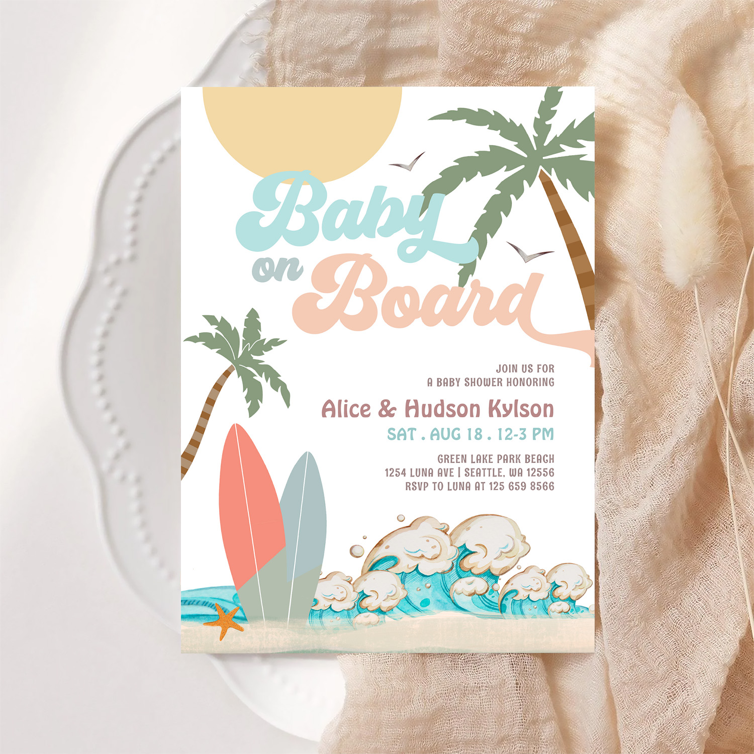 Baby On Board Baby Shower Sprinkle Surfing Shower Invitation - Image 6
