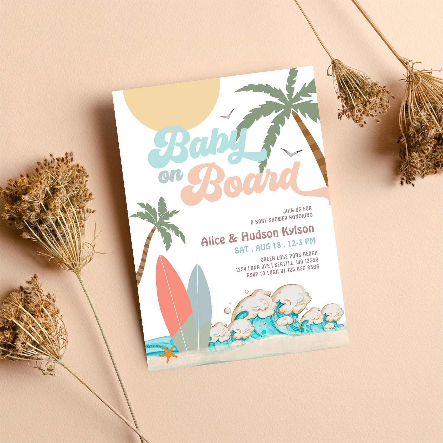 Baby On Board Baby Shower Sprinkle Surfing Shower Invitation - Image 8