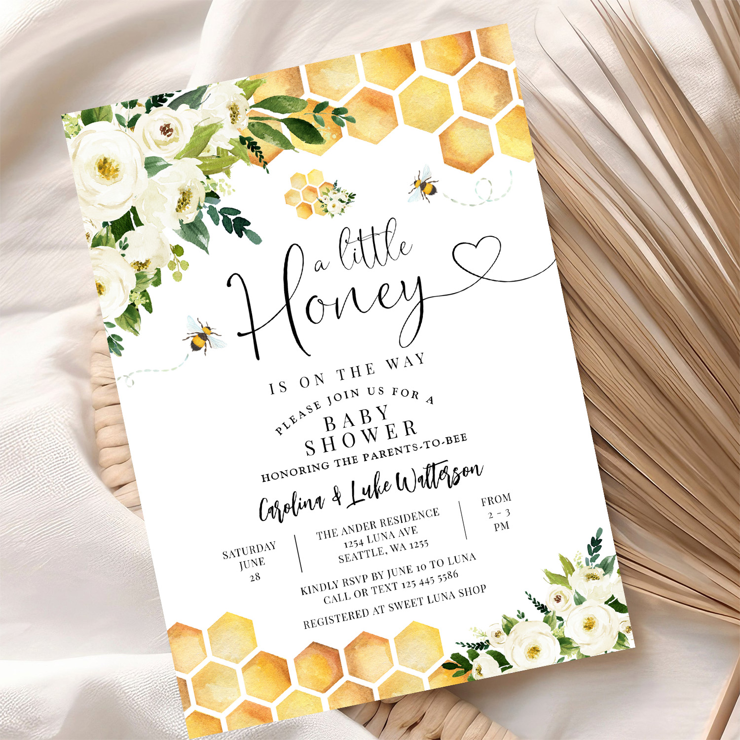 Bee A Little Honey Gender Neutral Baby Shower Invitation - Image 10
