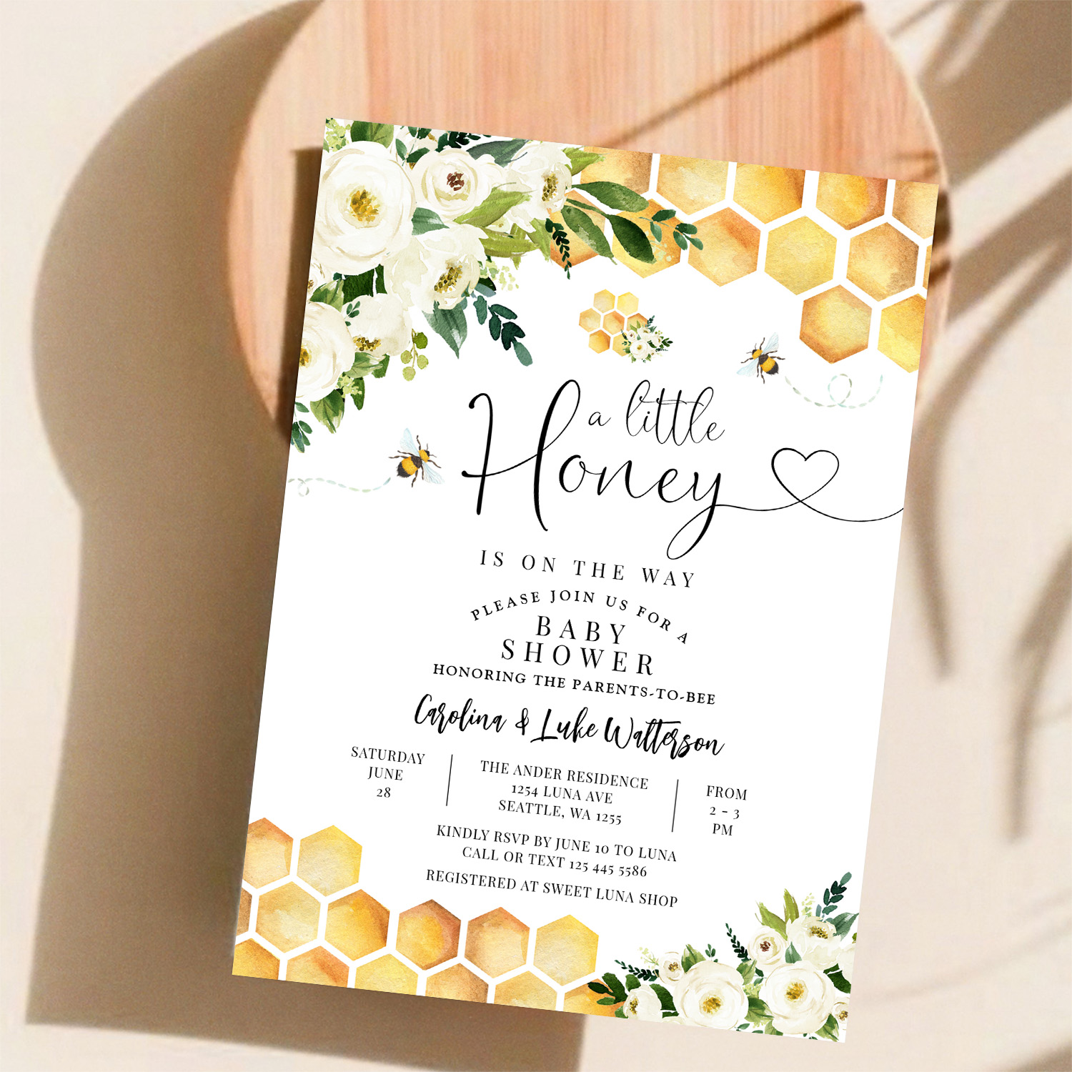 Bee A Little Honey Gender Neutral Baby Shower Invitation - Image 11