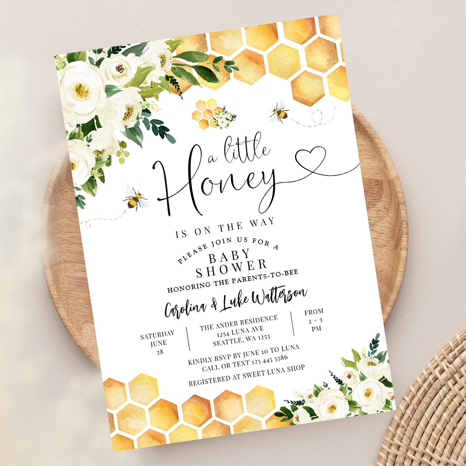 Bee A Little Honey Gender Neutral Baby Shower Invitation - Image 13