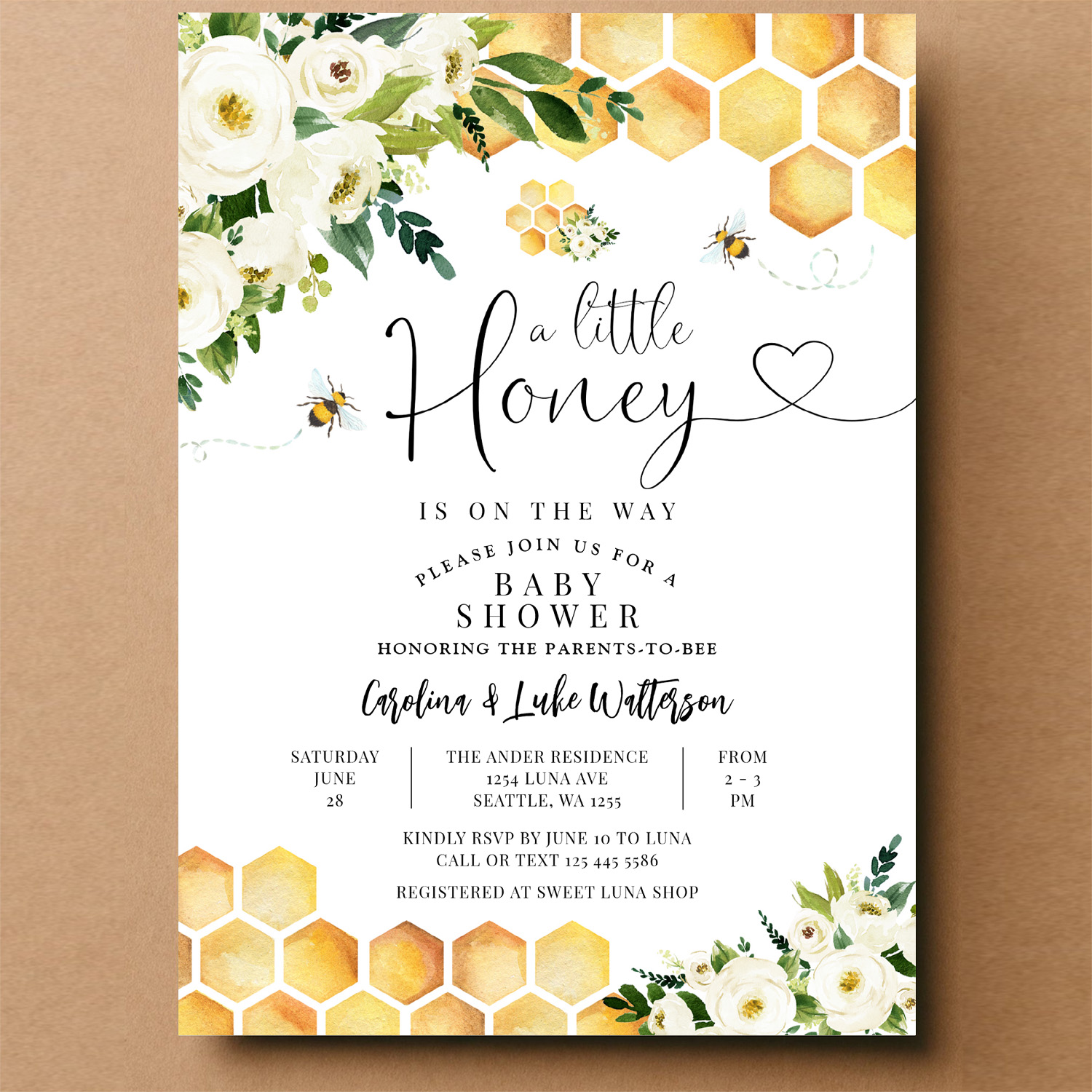Bee A Little Honey Gender Neutral Baby Shower Invitation - Image 14