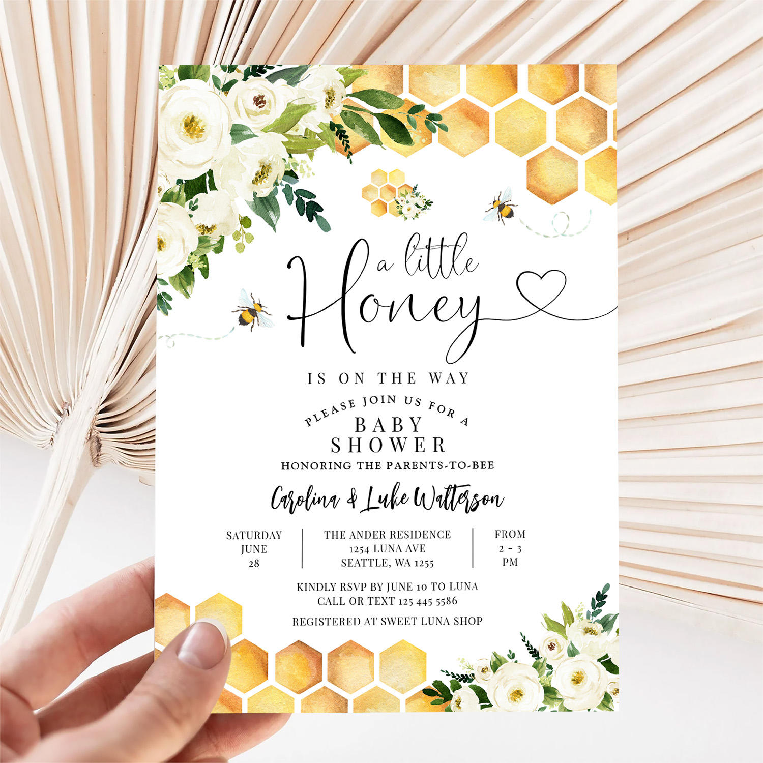 Bee A Little Honey Gender Neutral Baby Shower Invitation - Image 5