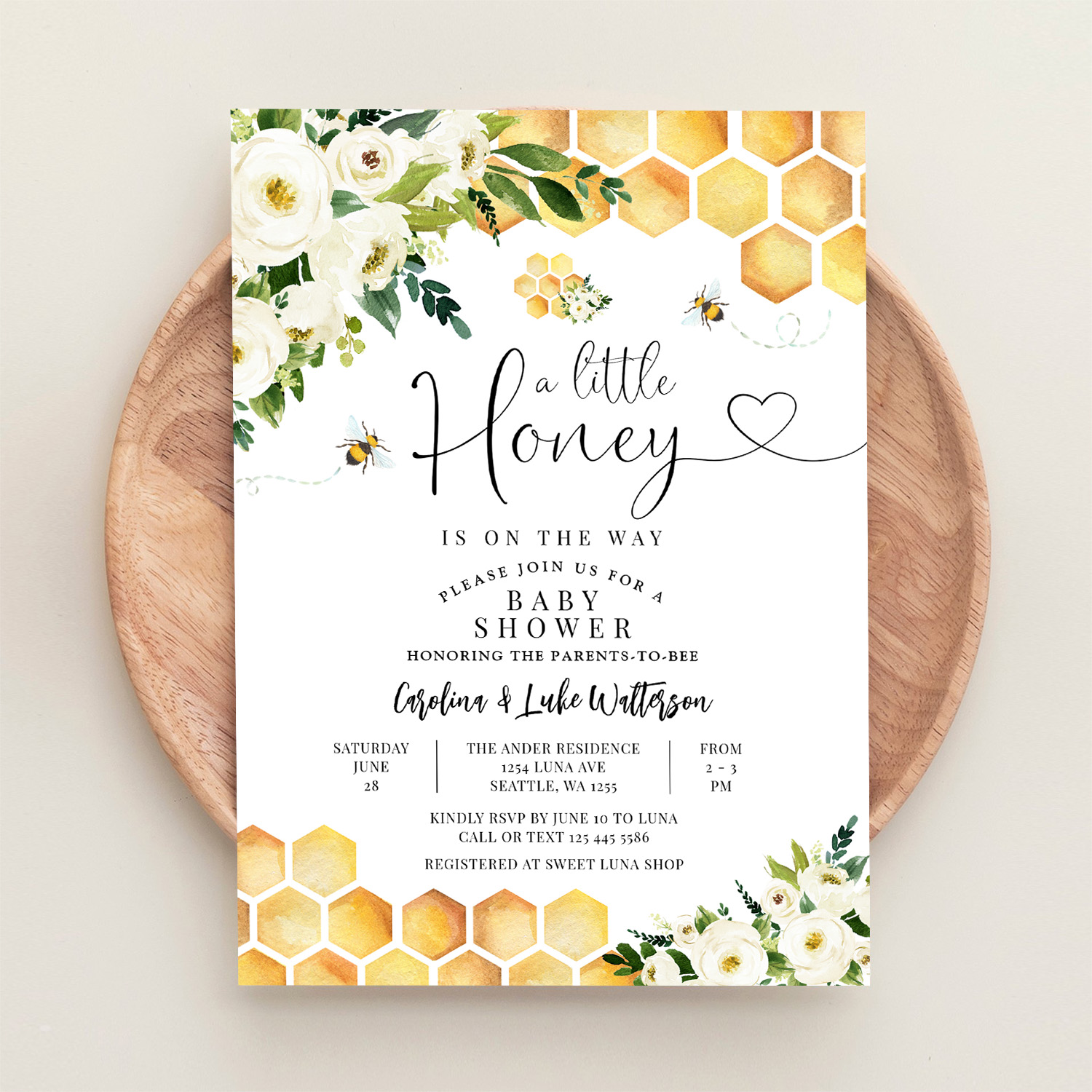 Bee A Little Honey Gender Neutral Baby Shower Invitation - Image 7