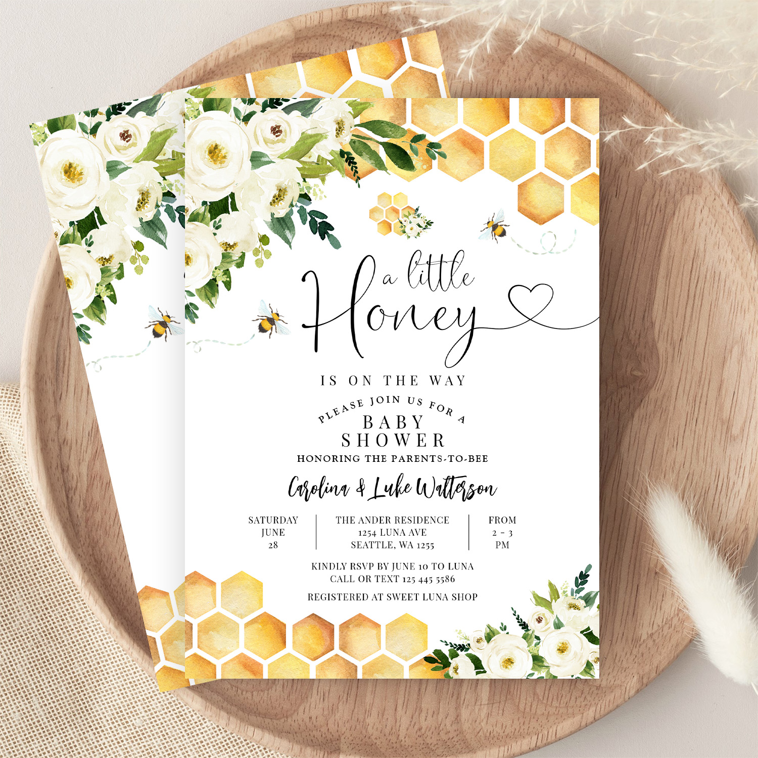 Bee A Little Honey Gender Neutral Baby Shower Invitation - Image 9