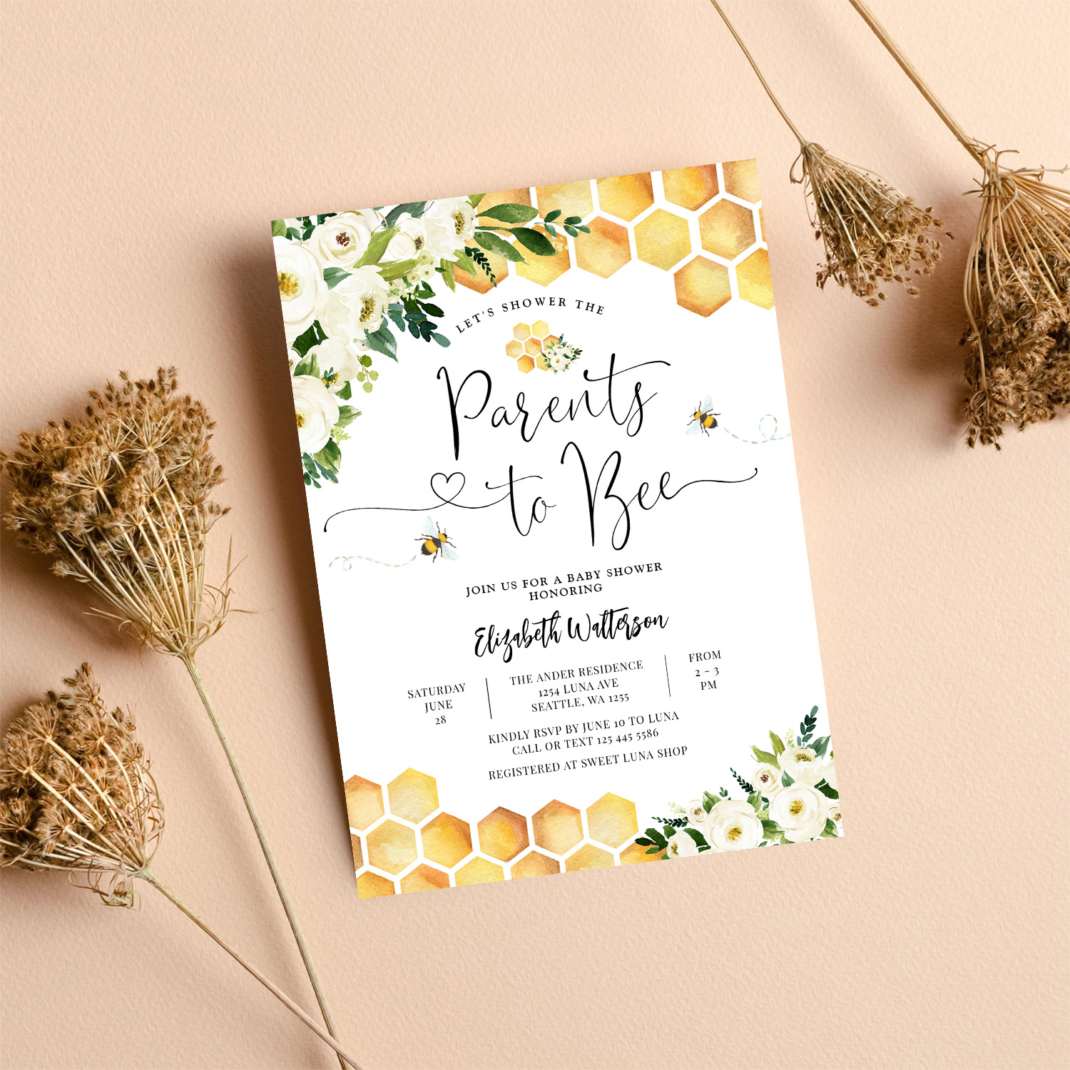 Bee Parents To Bee Couples Baby Shower Invitation - Image 8