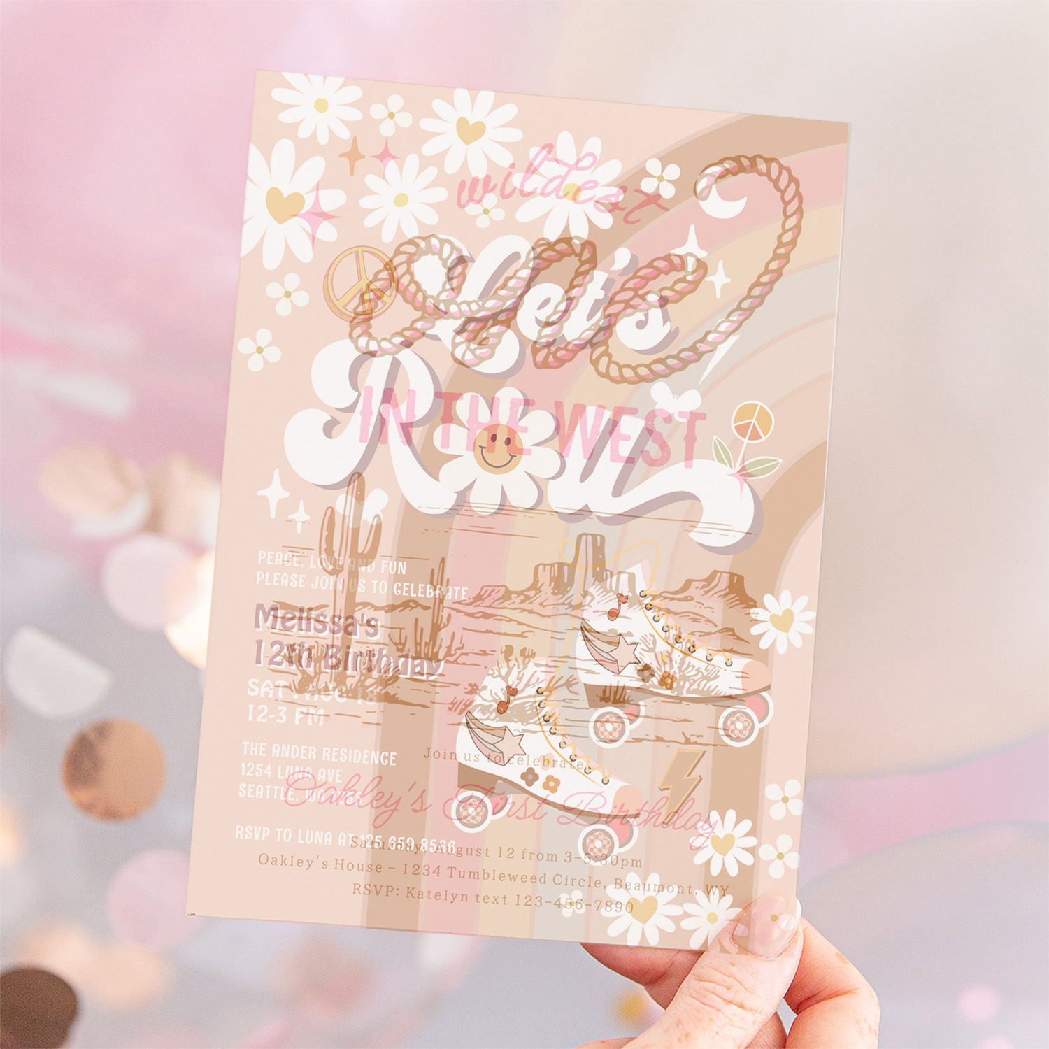 Beige Any Age Lets Roll Retro Groovy Birthday Invitation - Image 12