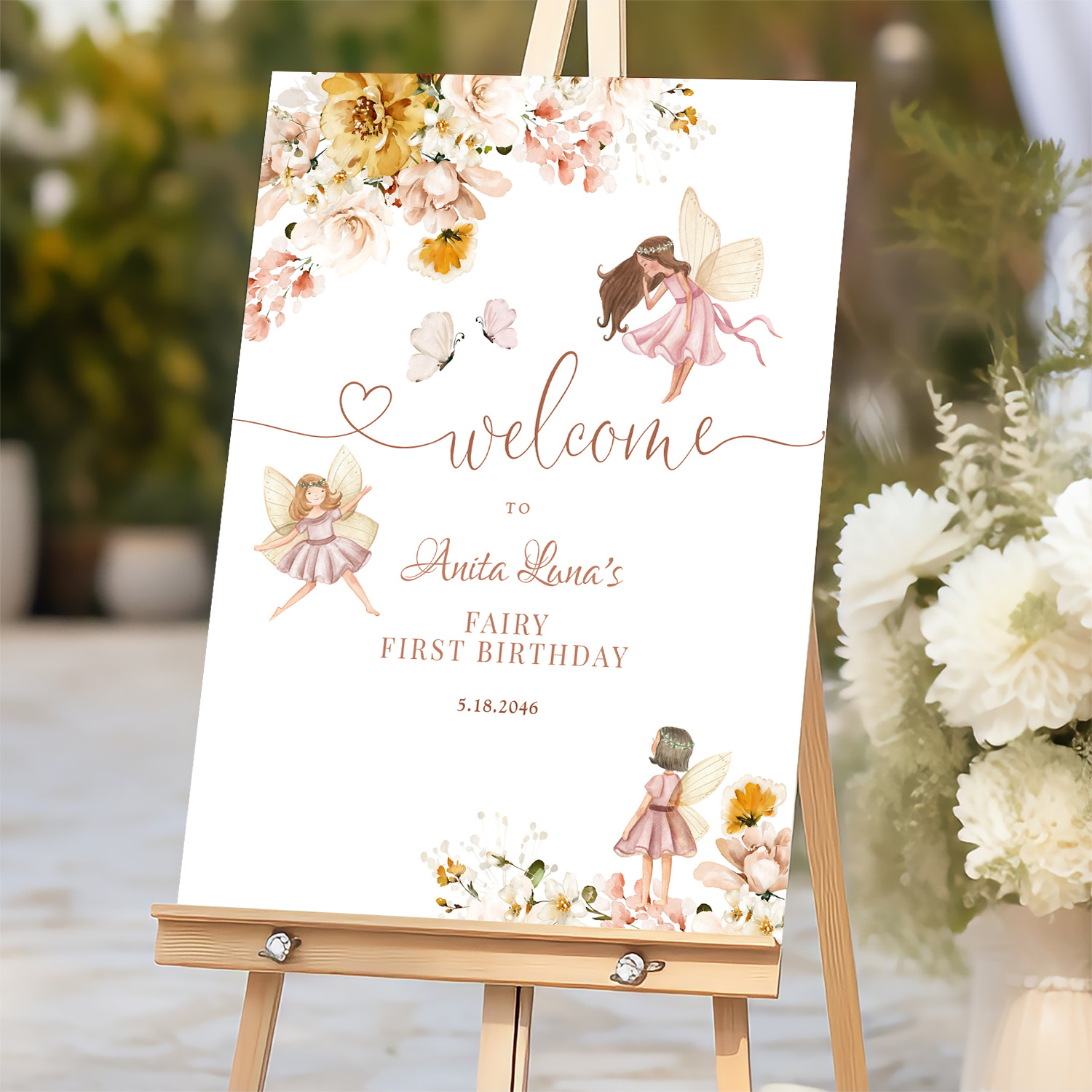 Blush Pink Fairy Birthday Welcome Sign