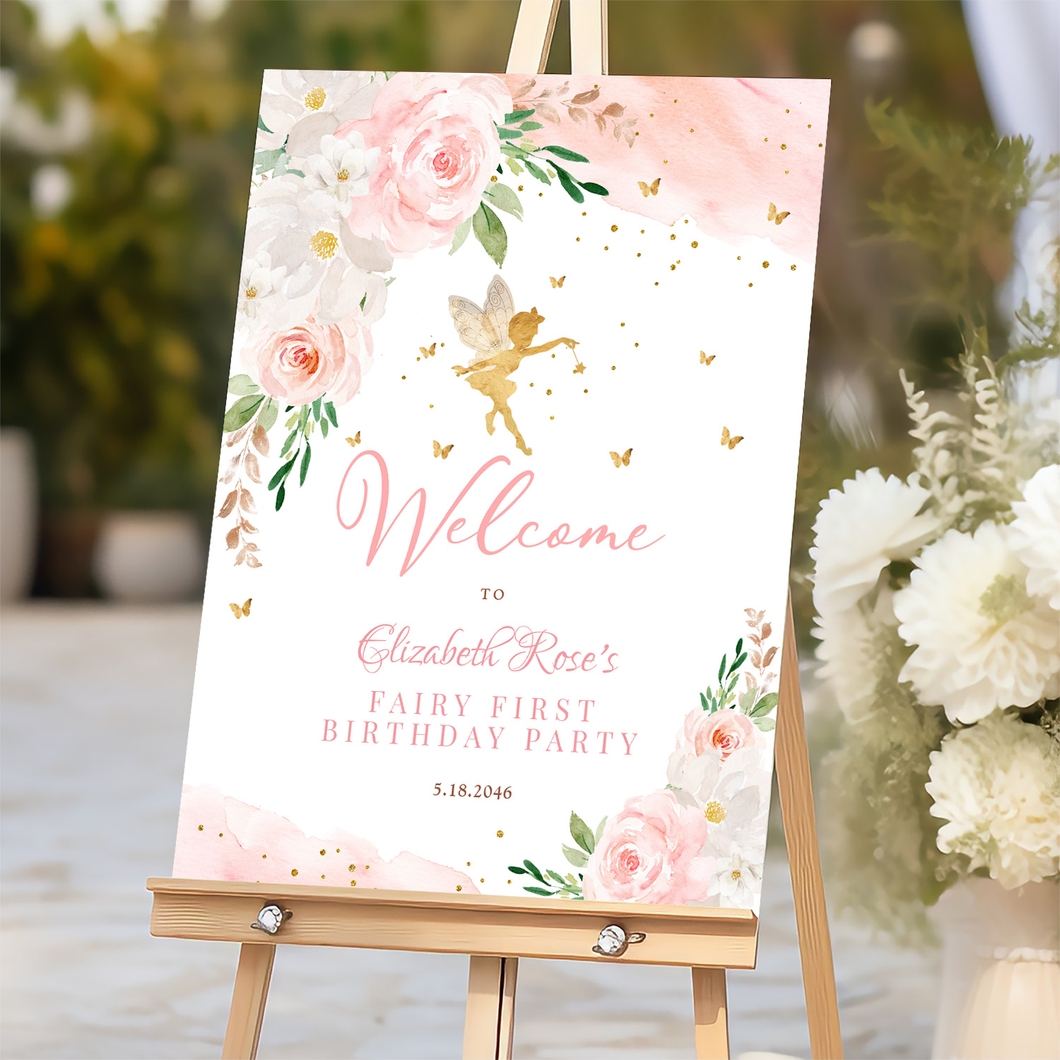 Blush Pink Gold Fairy Welcome Sign