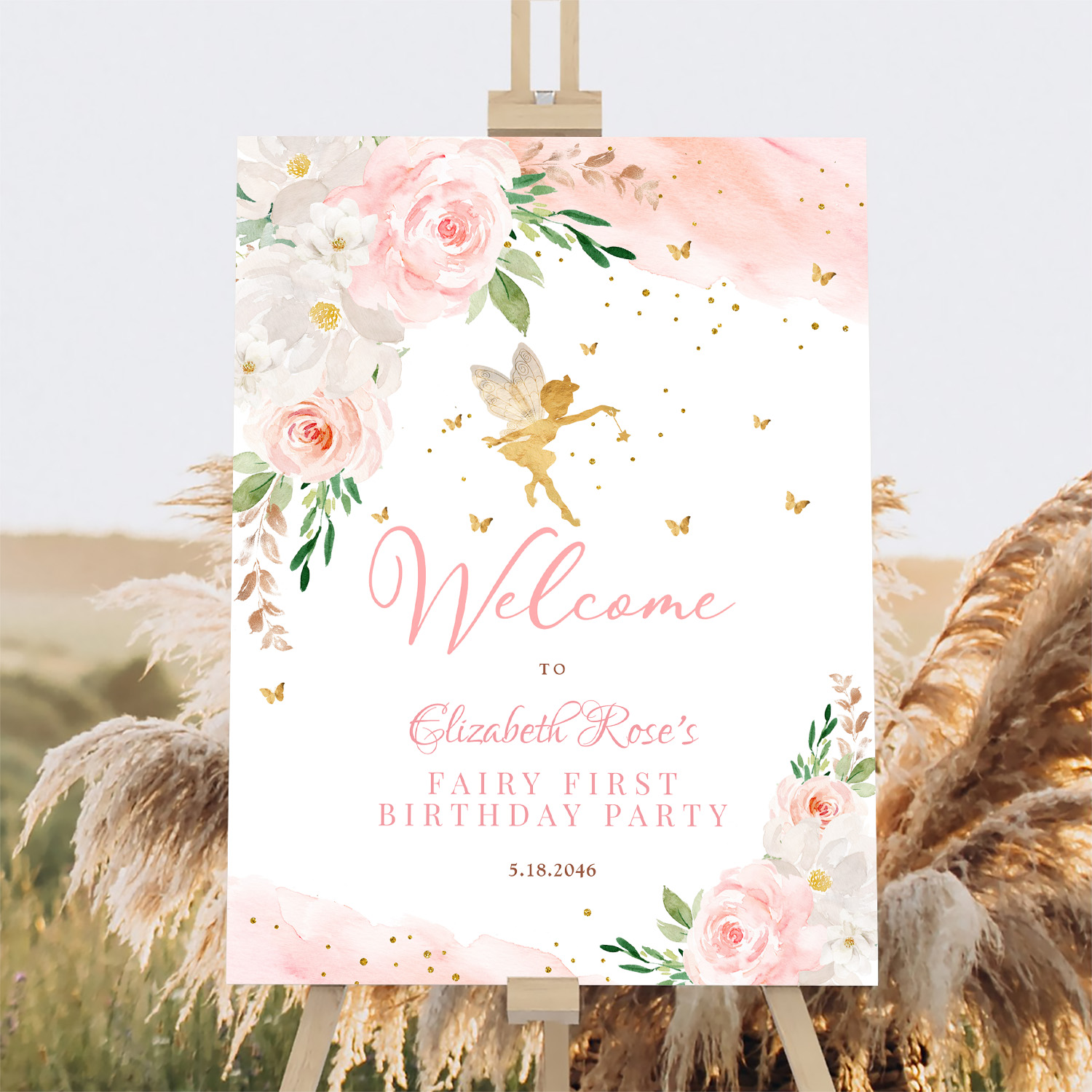 Blush Pink Gold Fairy Welcome Sign - Image 2